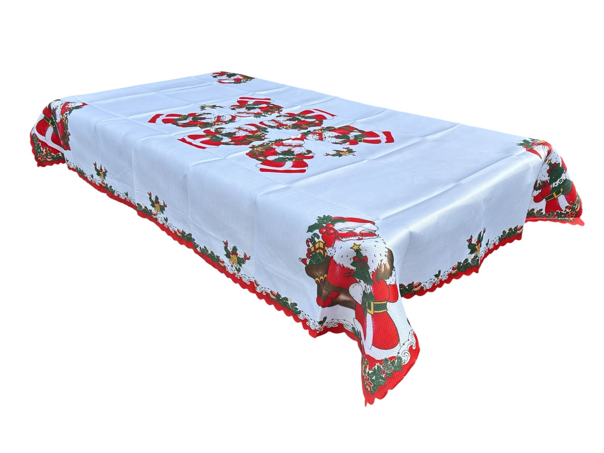 🎅✨ Față de Masă Crăciun – 150×220 cm – Model Moș Crăciun Festiv & Margine Decorată