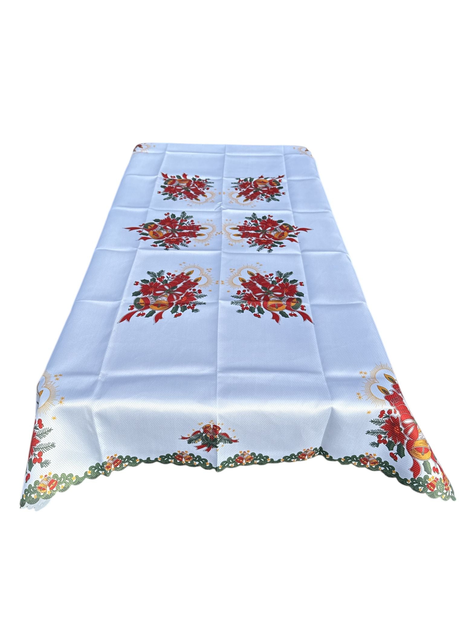 ✨ Față de masă Crăciun – Model Lumânări & Poinsettia – 150 x 220 cm 🎄