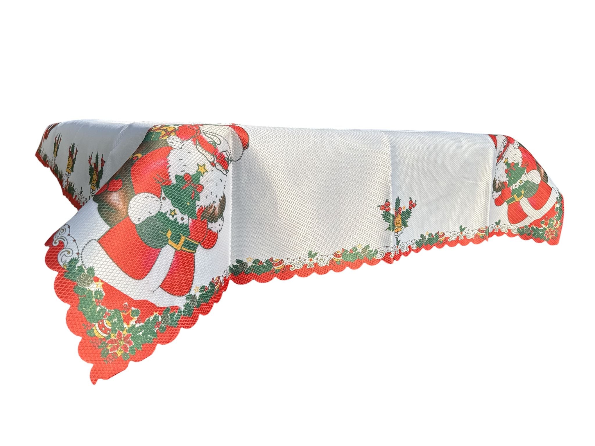 🎄 Față de Masă Crăciun – Model Moș Crăciun & Ornamente – 130 × 180 cm