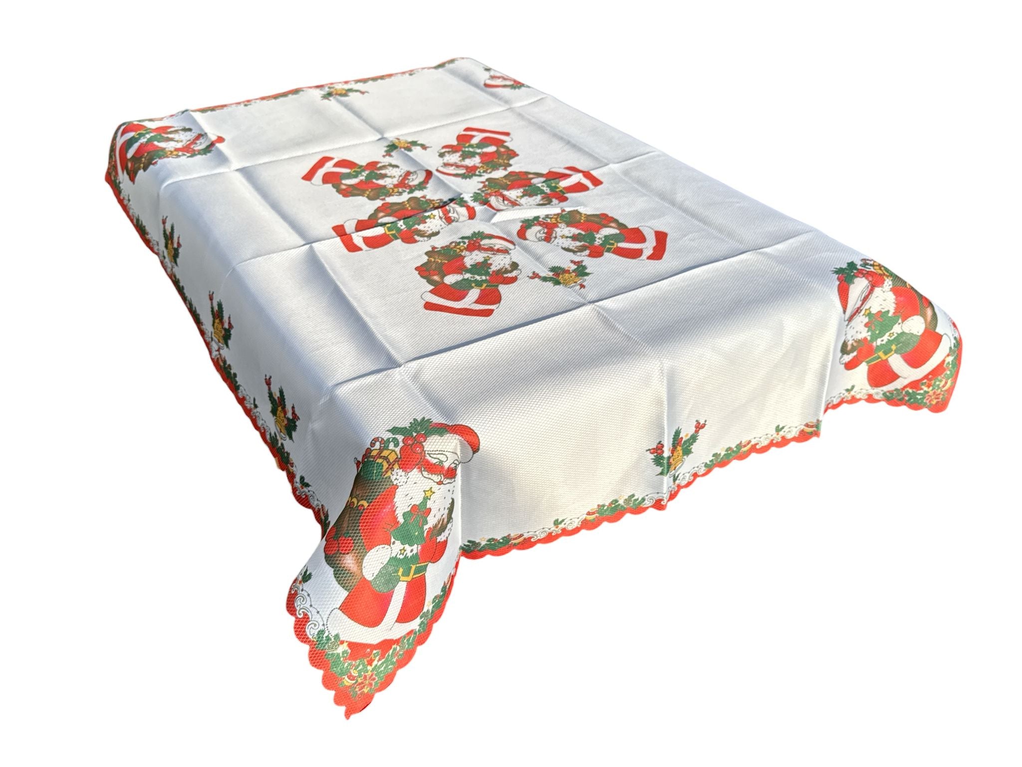 🎄 Față de Masă Crăciun – Model Moș Crăciun & Ornamente – 130 × 180 cm