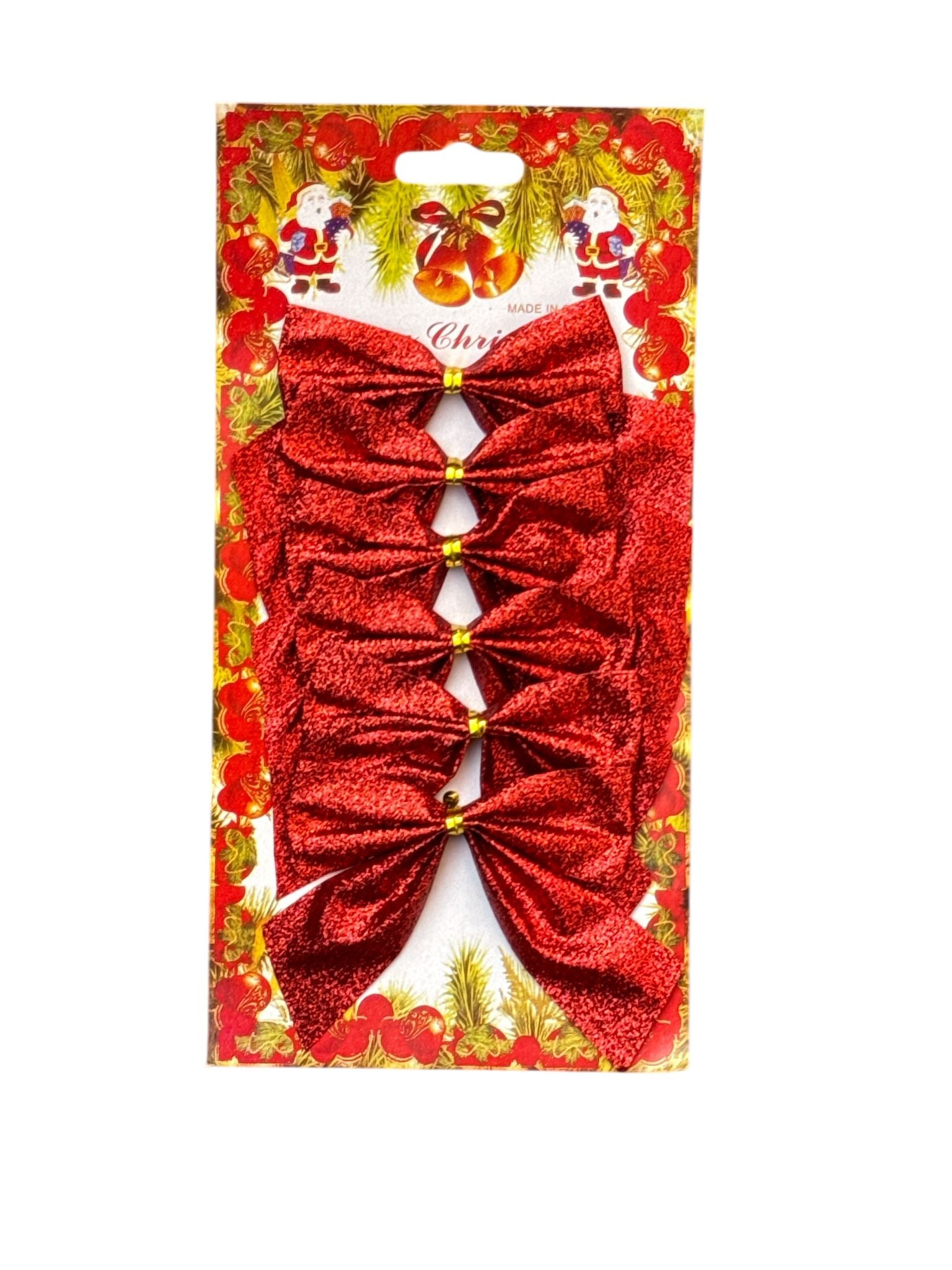 🎀 Set 6 Funde Decorative Roșii cu Sclipici – Ornamente pentru Brad și Cadouri 🎀