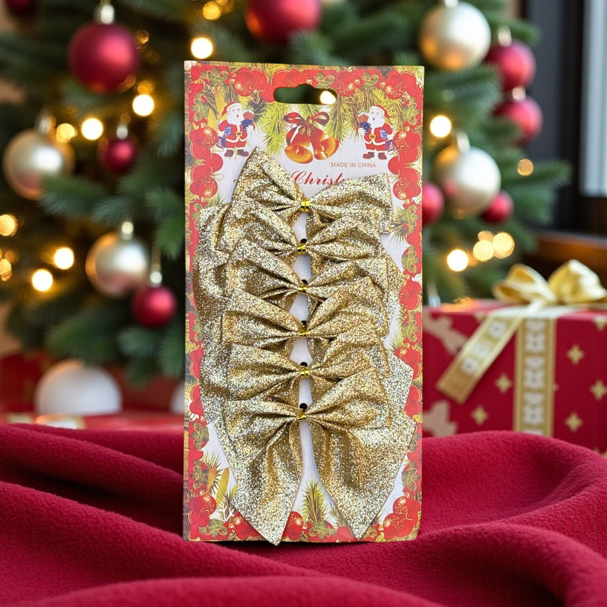 ✨ Set 6 Funde Decorative Aurii cu Sclipici – Ornamente Elegante pentru Bradul de Crăciun ✨