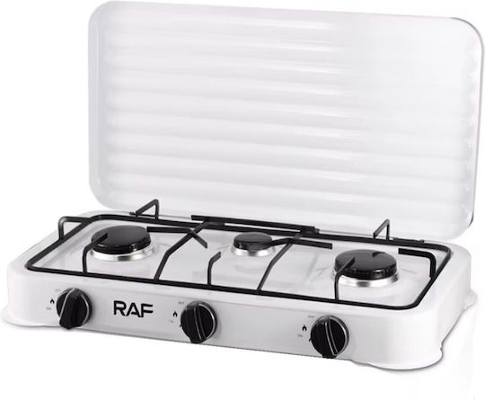 Plita pe Gaz RAF R.8035 cu 3 Arzatoare, Capac Metalic si Aprindere Manuala – Alba