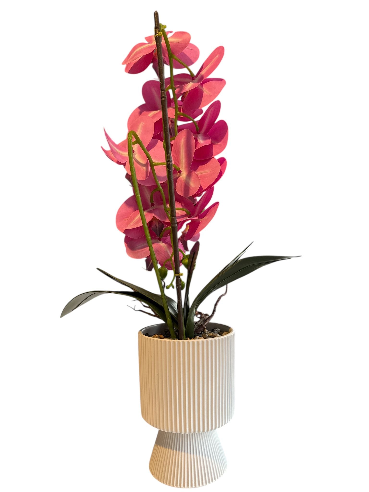 Floare artificiala tip orhidee in ghiveci ceramic decorativ, 55 cm – roz
