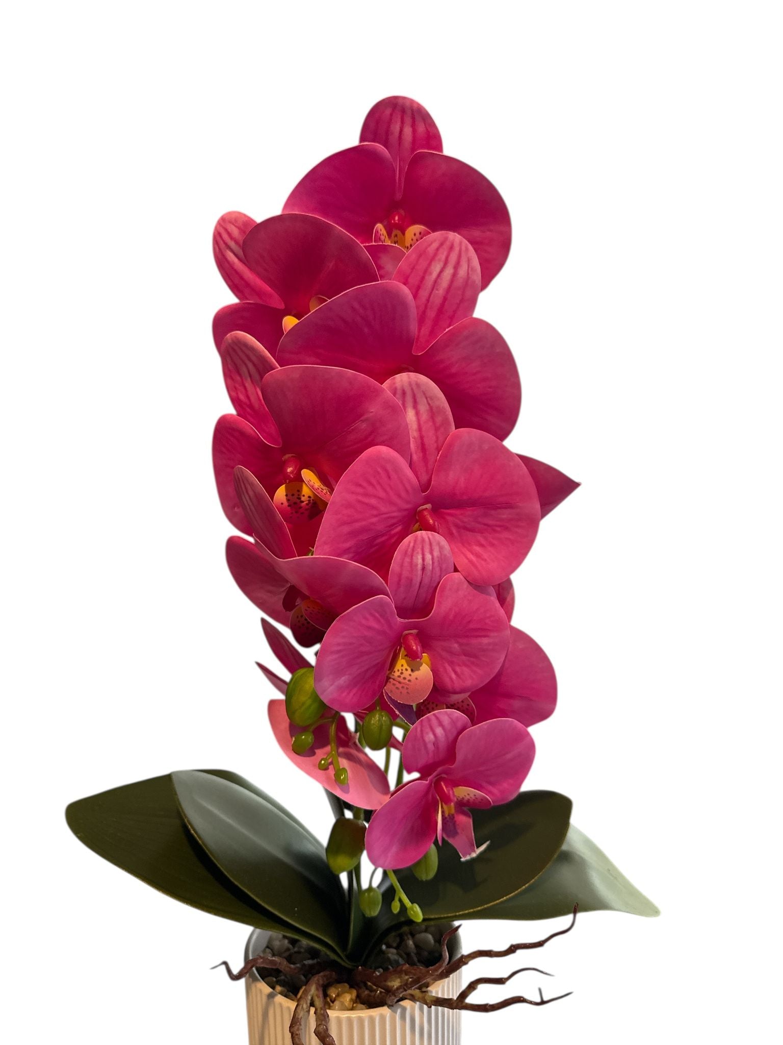 Floare artificiala tip orhidee in ghiveci ceramic decorativ, 55 cm – roz