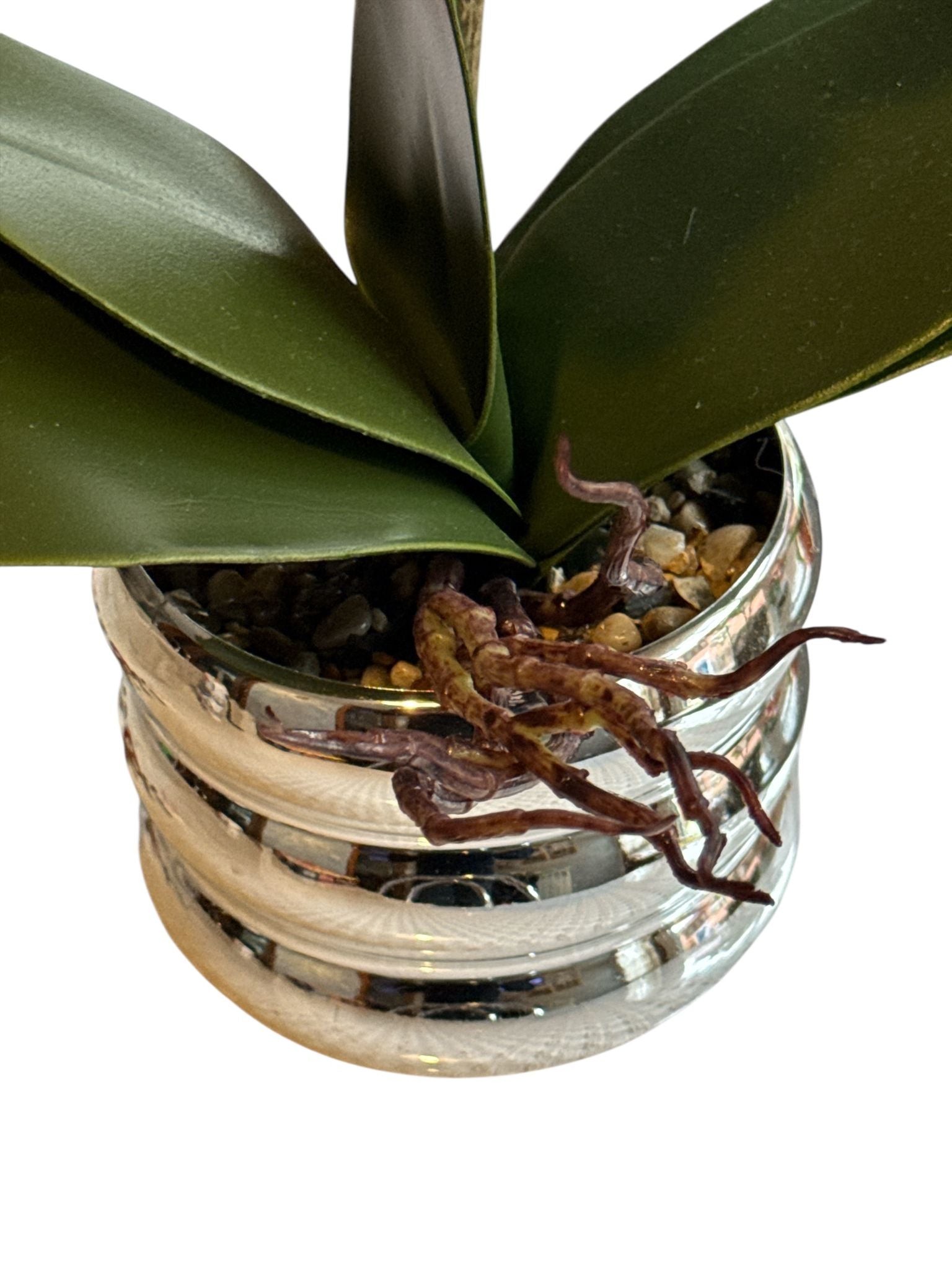 Floare artificiala tip orhidee in ghiveci ceramic decorativ, 55 cm – roz, argintiu