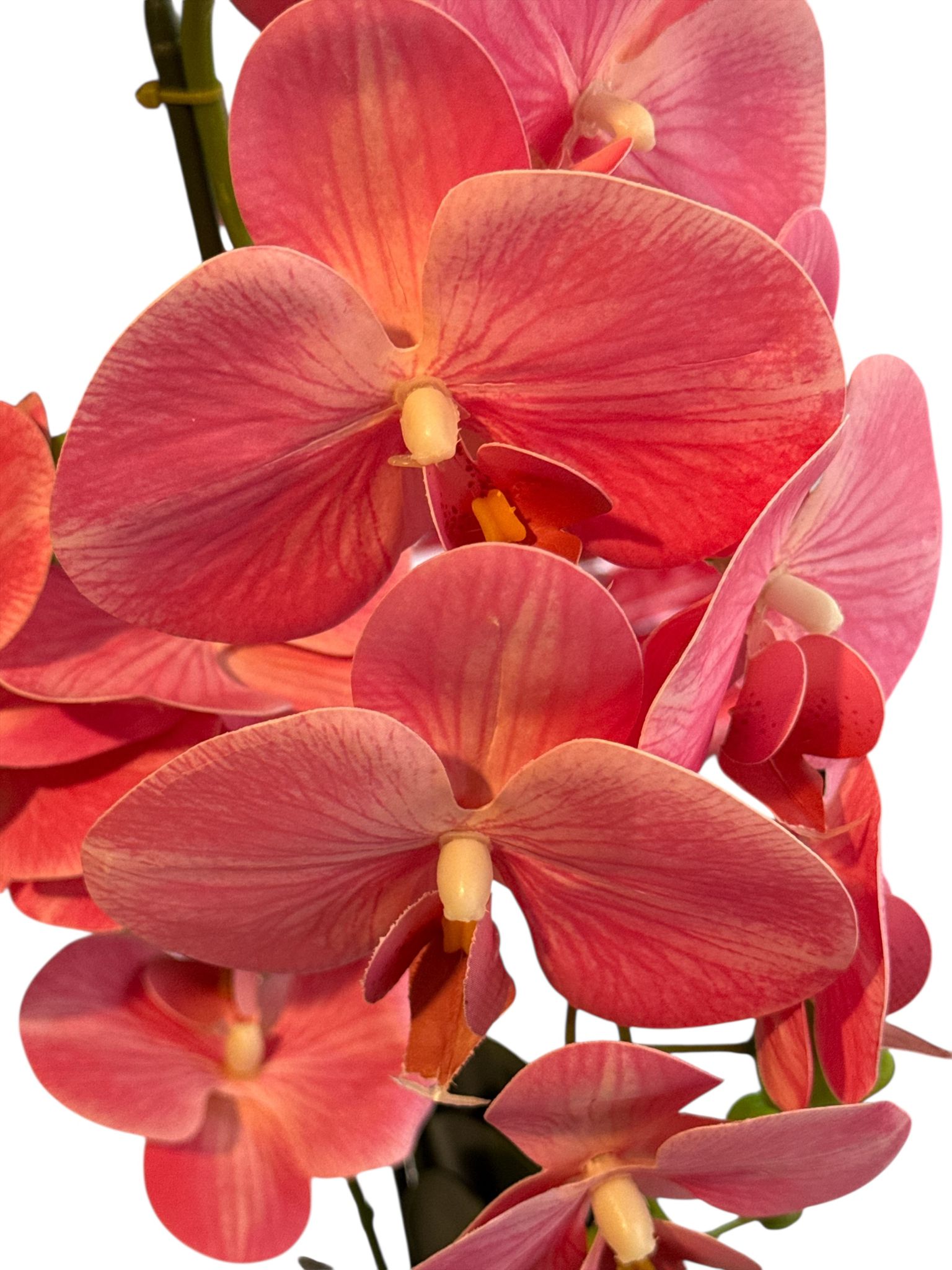 Floare artificială tip orhidee în ghiveci ceramic decorativ, 55 cm – roz coral, gri