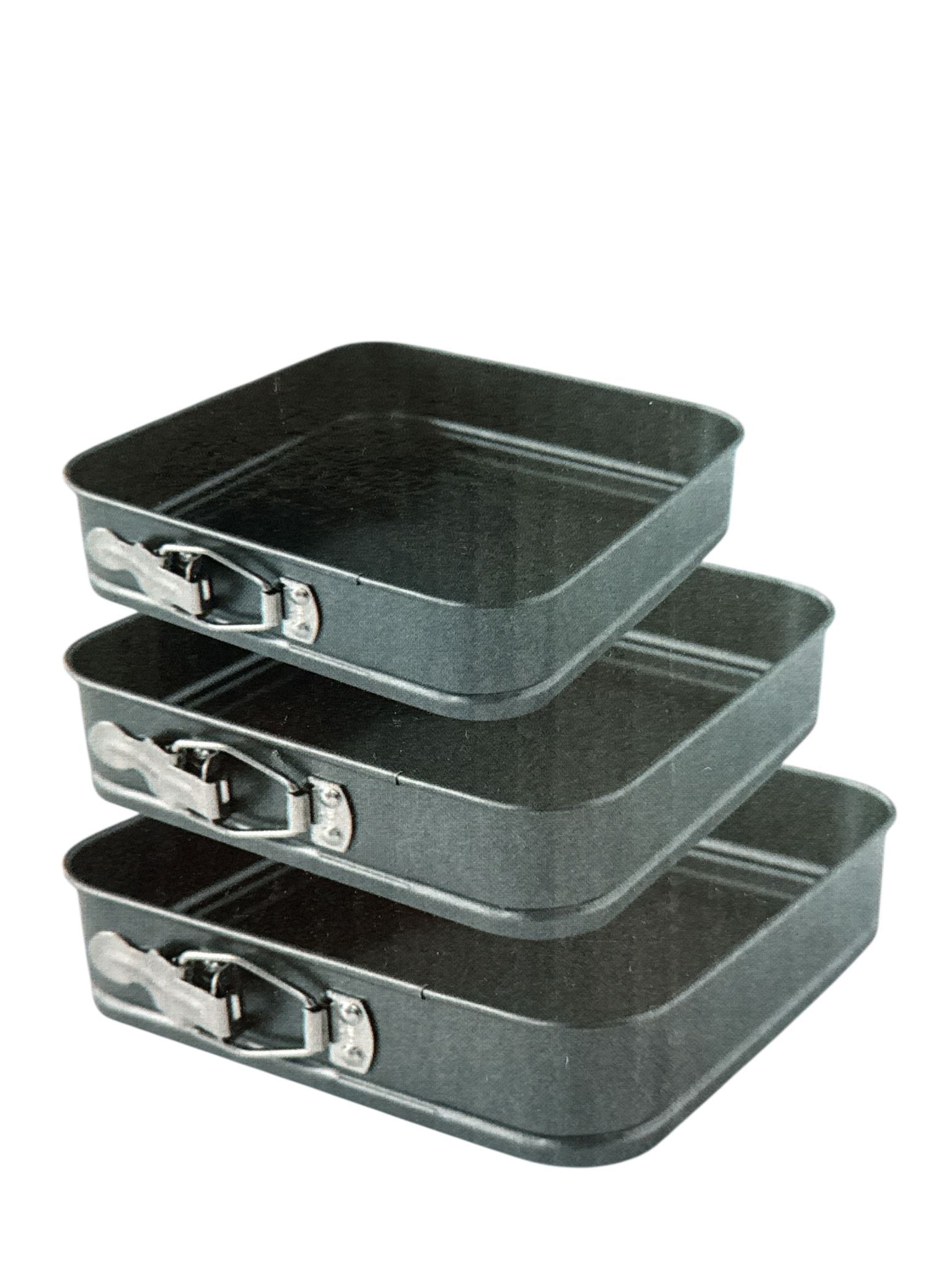 Set 3 forme patrate pentru tort – detasabile, cu fund detasabil (12 / 15 / 18 cm)