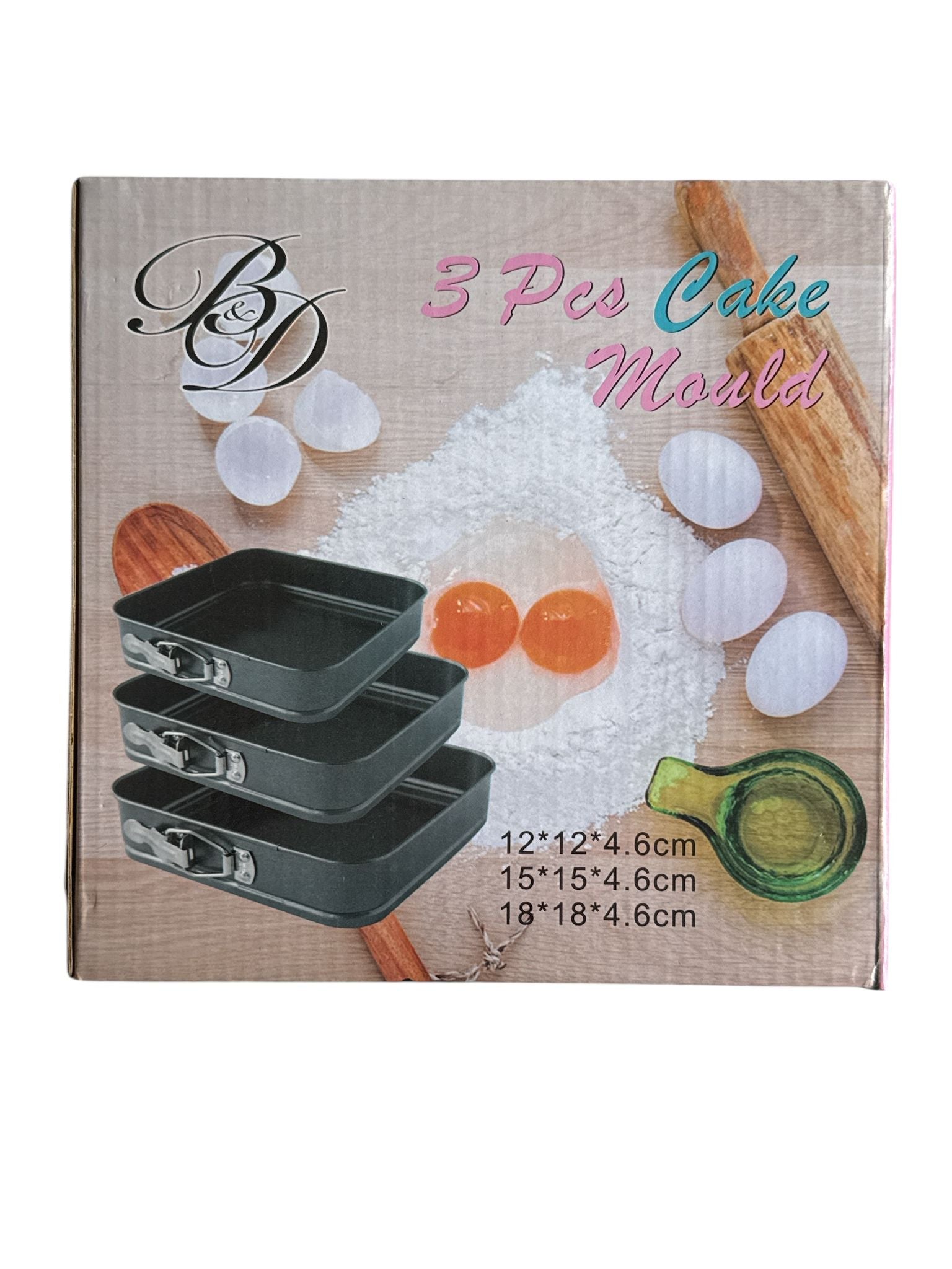Set 3 forme patrate pentru tort – detasabile, cu fund detasabil (12 / 15 / 18 cm)
