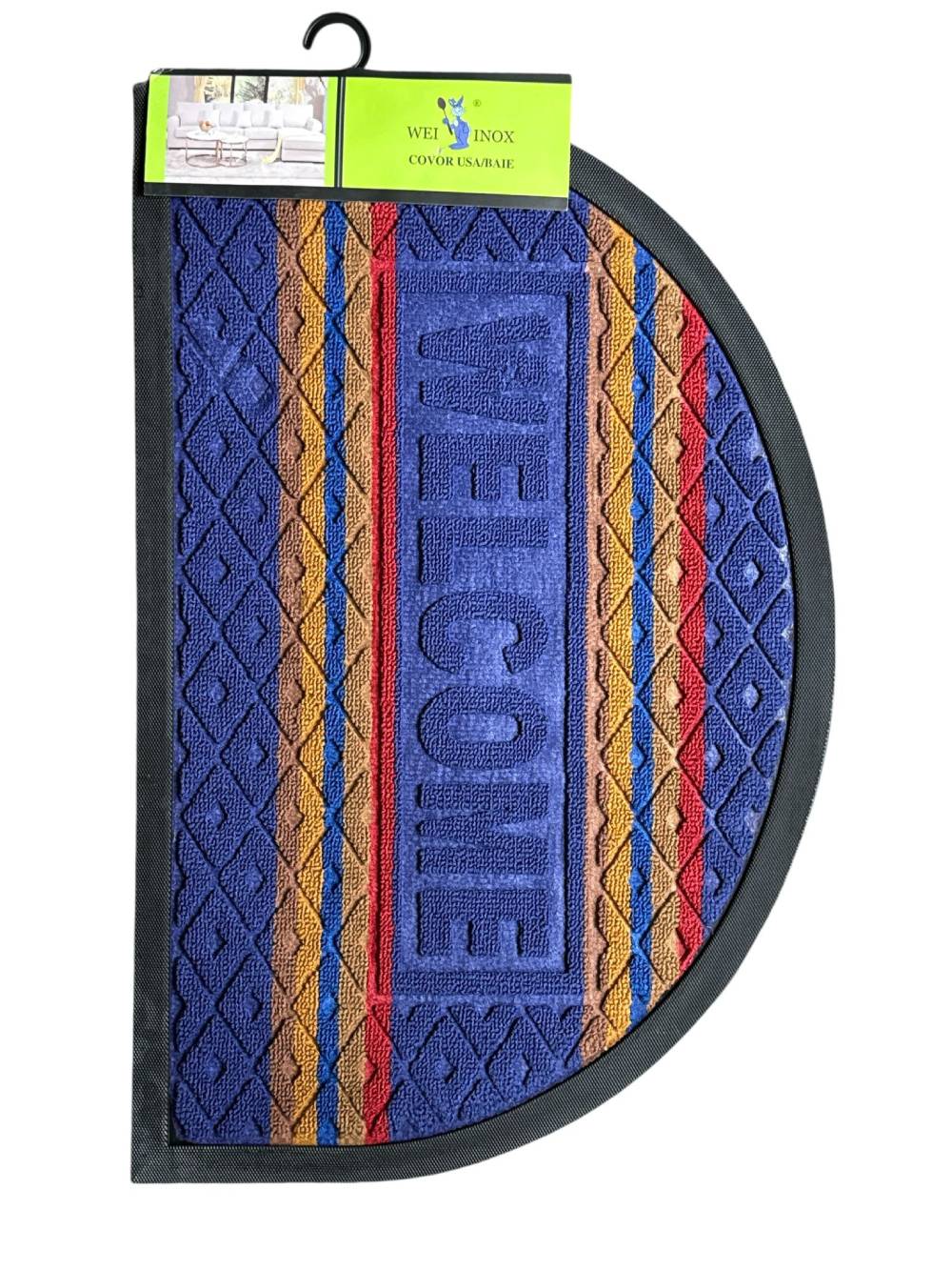 Covor usa semicircular WELCOME 45 × 70 cm, cauciuc + textil, antiderapant