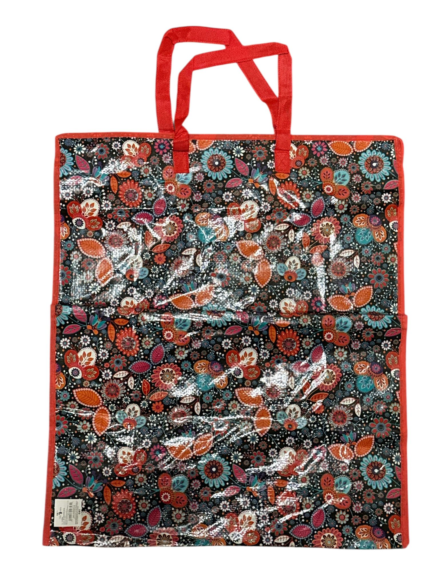 🛍️ Sacoșă de piață mare 55×65 cm, model floral, rafie/PVC