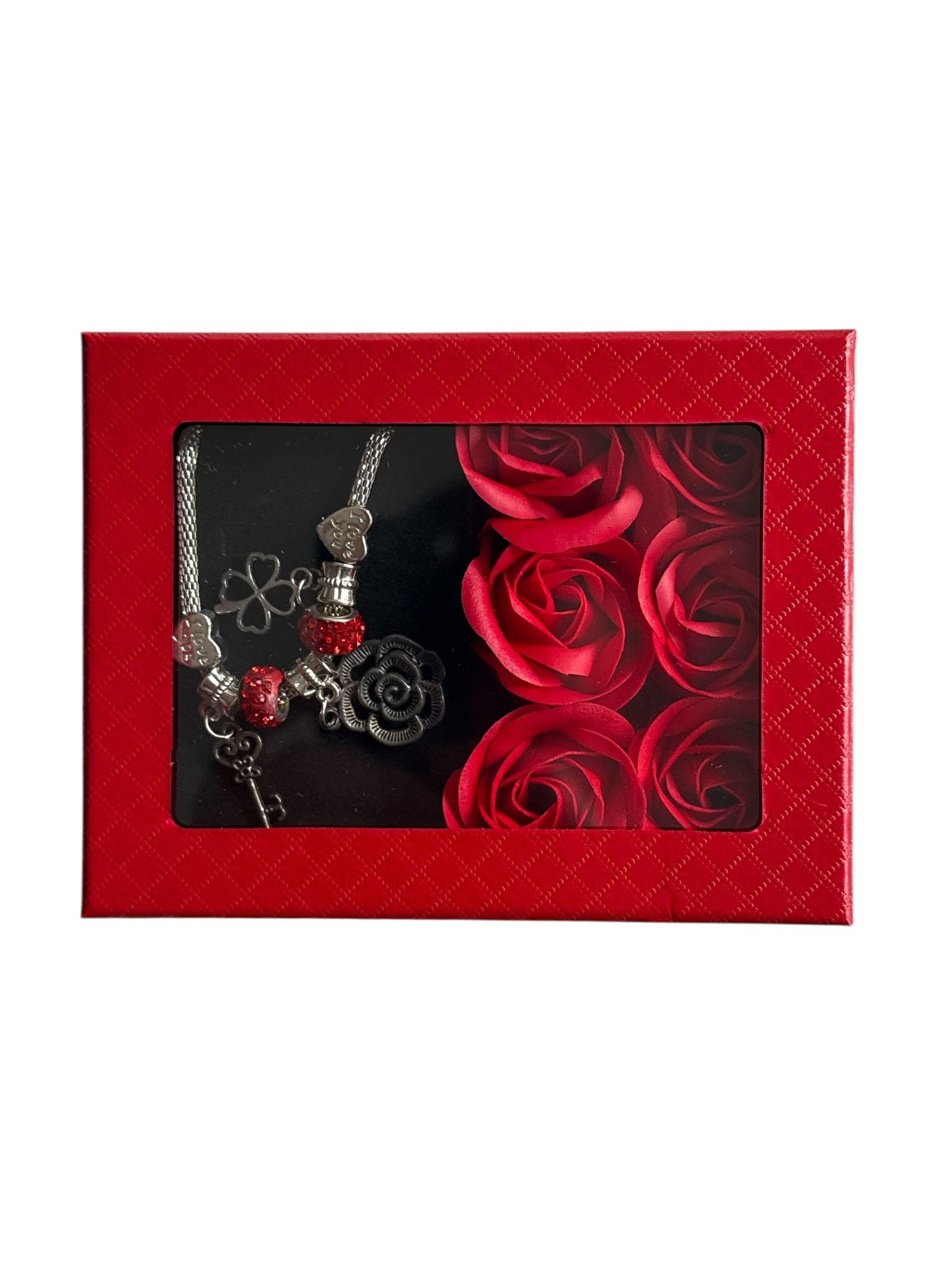 Set cadou Love Forever cu trandafiri si bratara – rosu