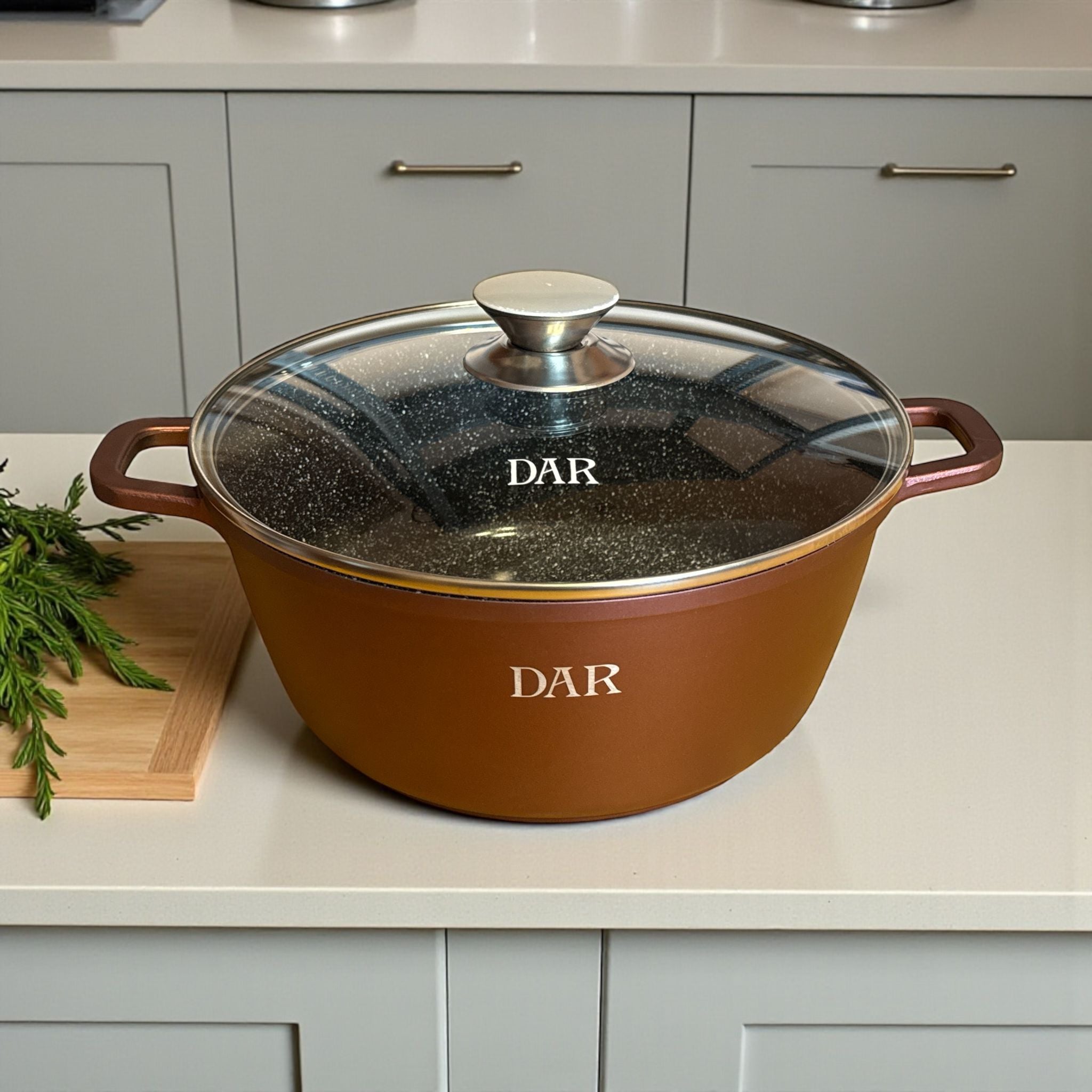 🍲 Cratiță DAR 4.3L cu capac din sticlă, aluminiu turnat, acoperire ceramică, 26 cm