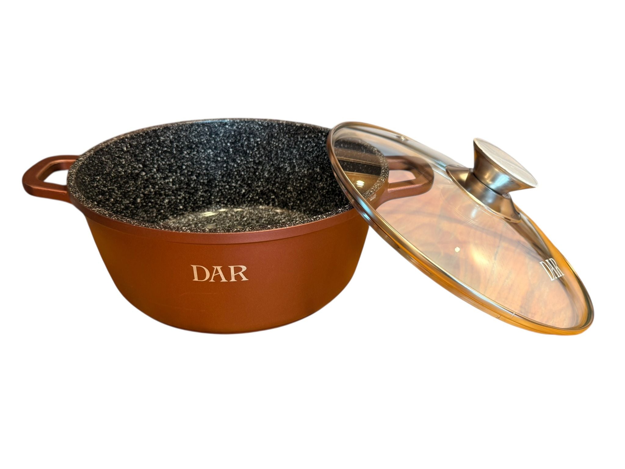 Cratita DAR 22 cm 2.5L aluminiu turnat cu acoperire ceramica, capac sticla, antiaderenta