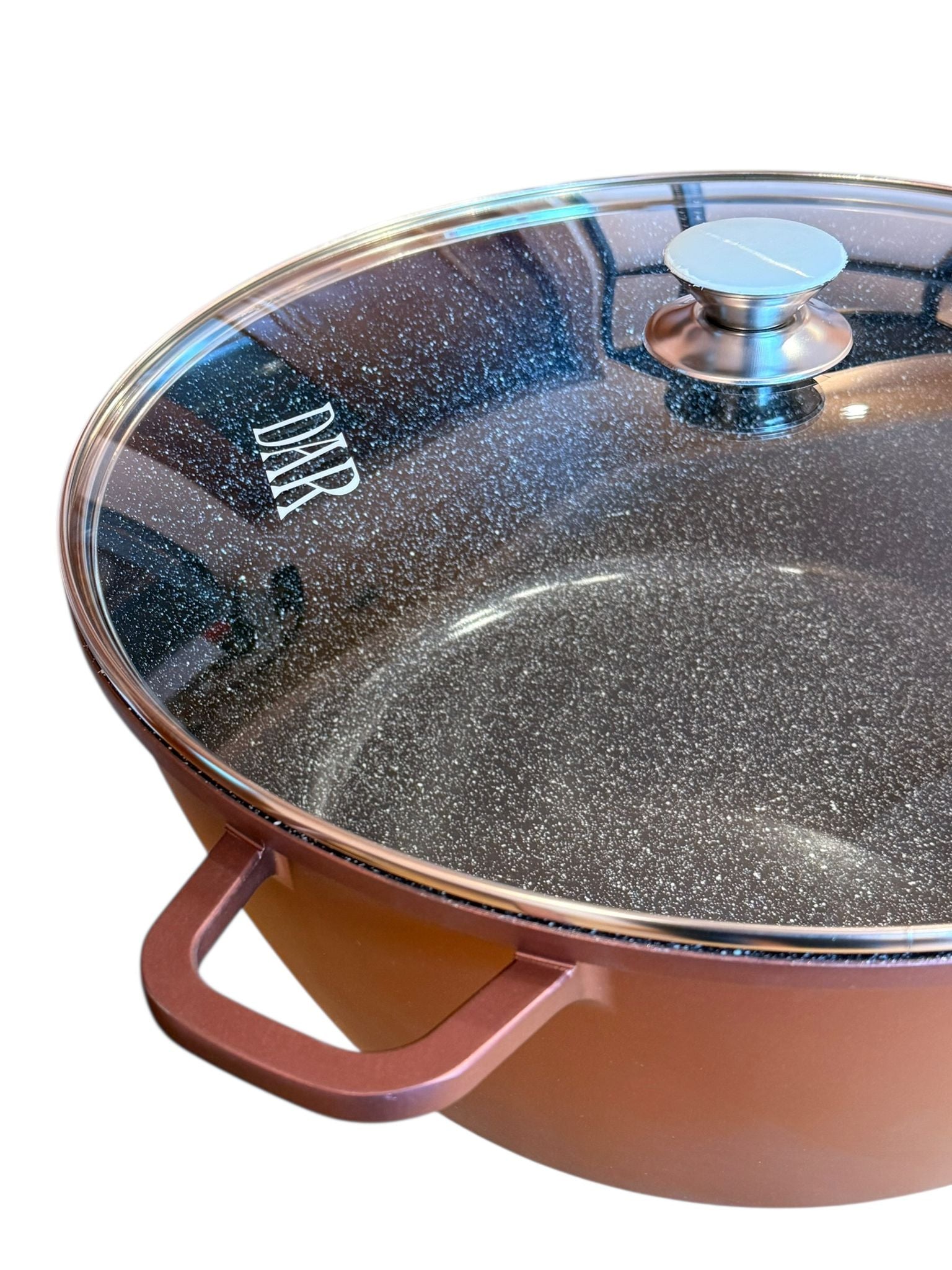 Cratita DAR 44 cm 22.8L aluminiu turnat, acoperire ceramica multistrat, capac sticla, inductie