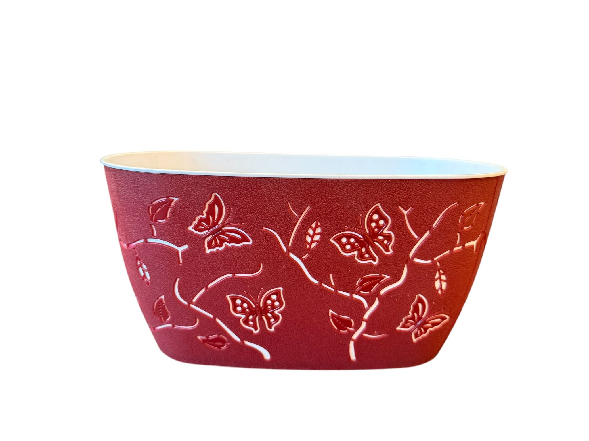 Ghiveci oval decorativ rosu cu model fluturi 30x16x15 cm