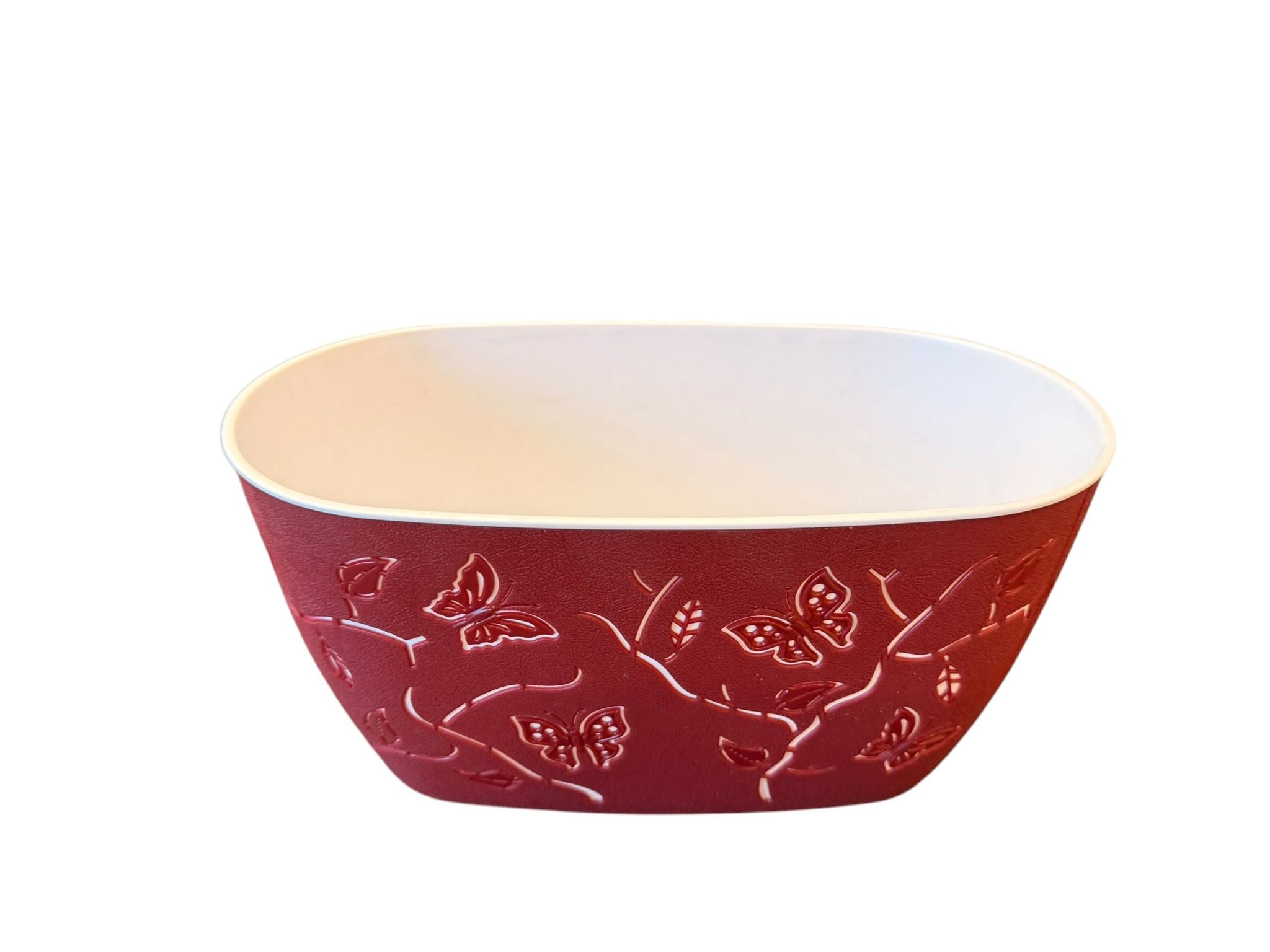 Ghiveci oval decorativ rosu cu model fluturi 30x16x15 cm