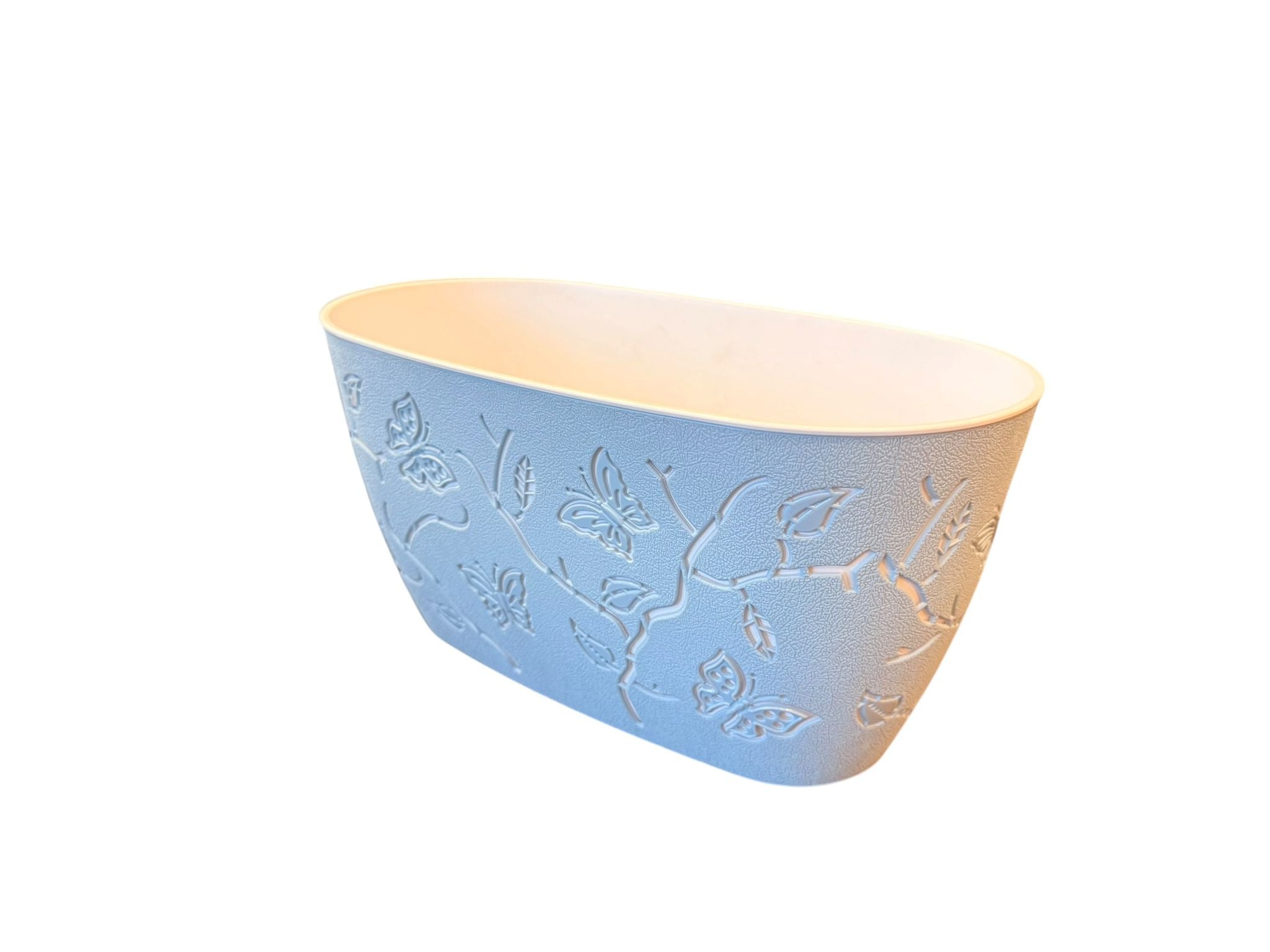 Jardiniera decorativa ovala crem cu model fluturi 30x16x15 cm