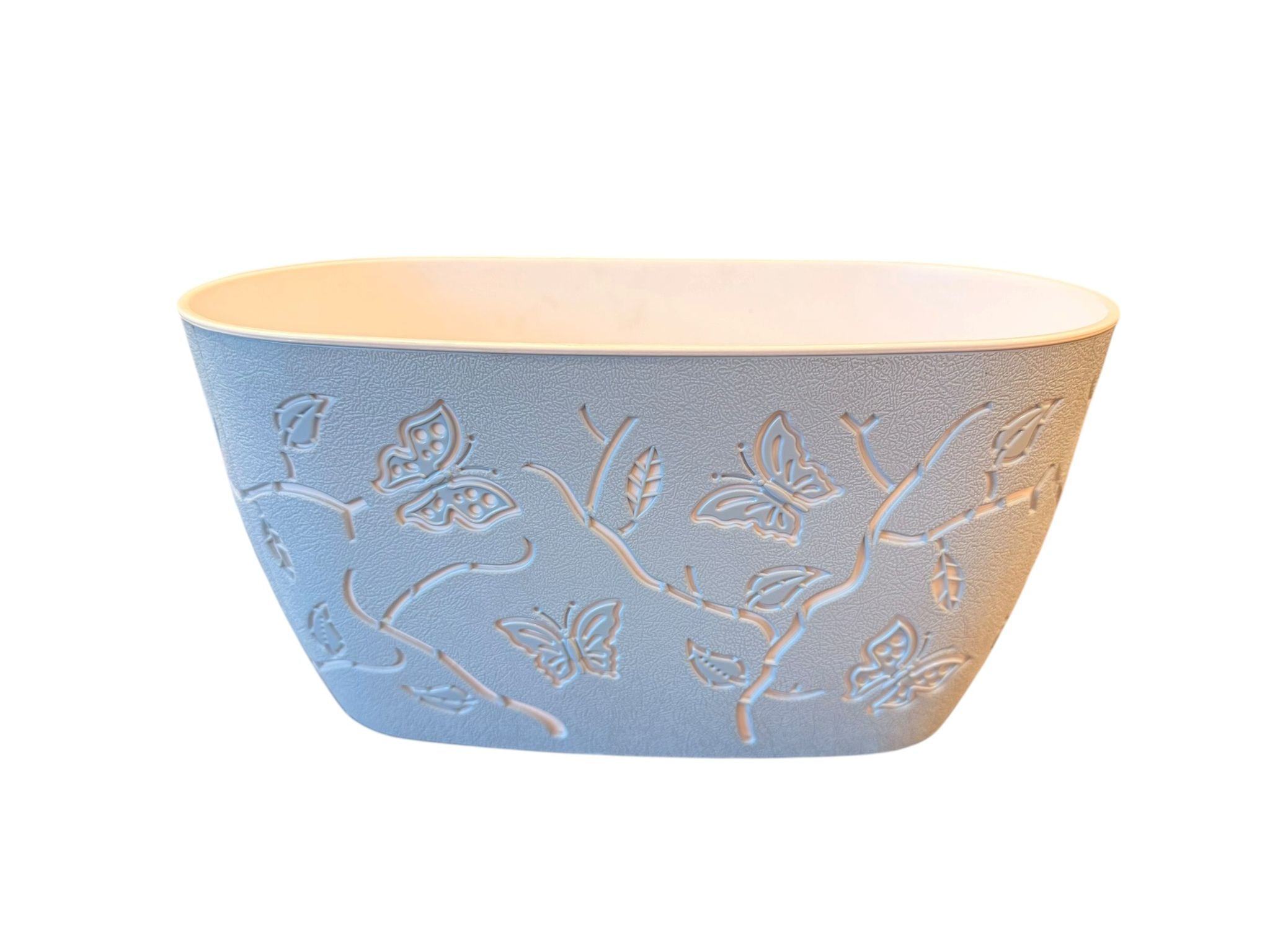 Jardiniera decorativa ovala crem cu model fluturi 30x16x15 cm