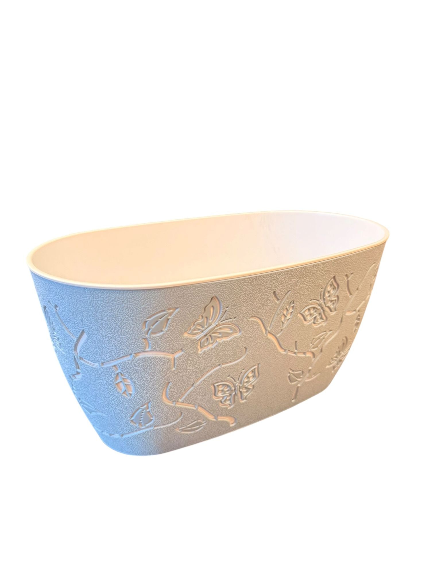 Jardiniera decorativa ovala crem cu model fluturi 30x16x15 cm