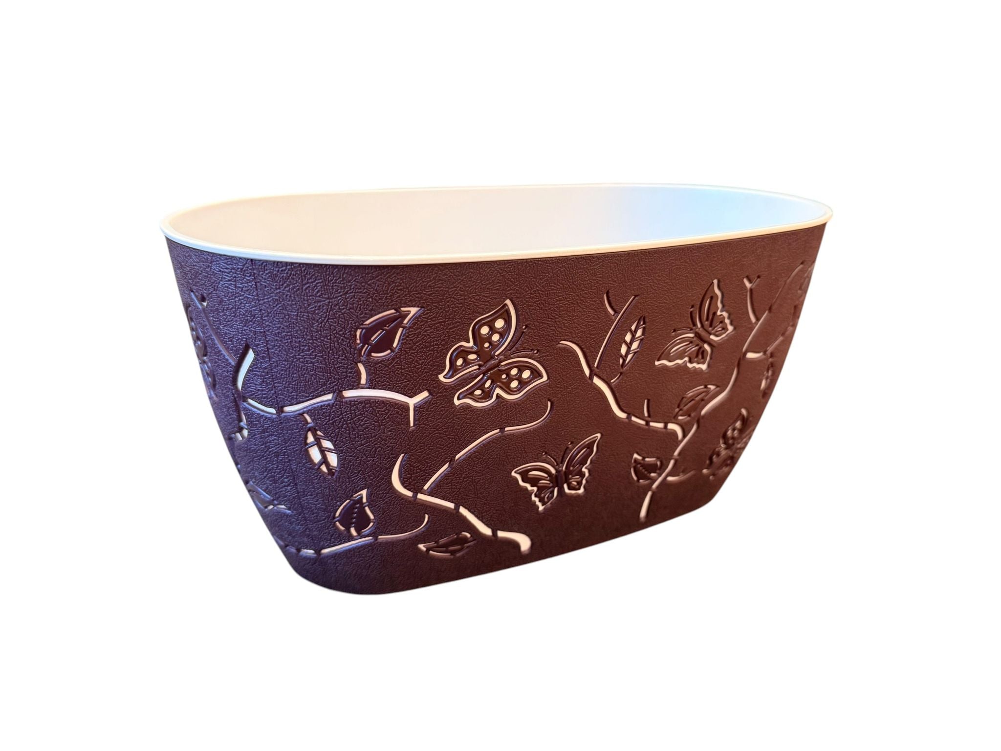 Jardiniera decorativa ovala maro model fluturi 30x16x15 cm