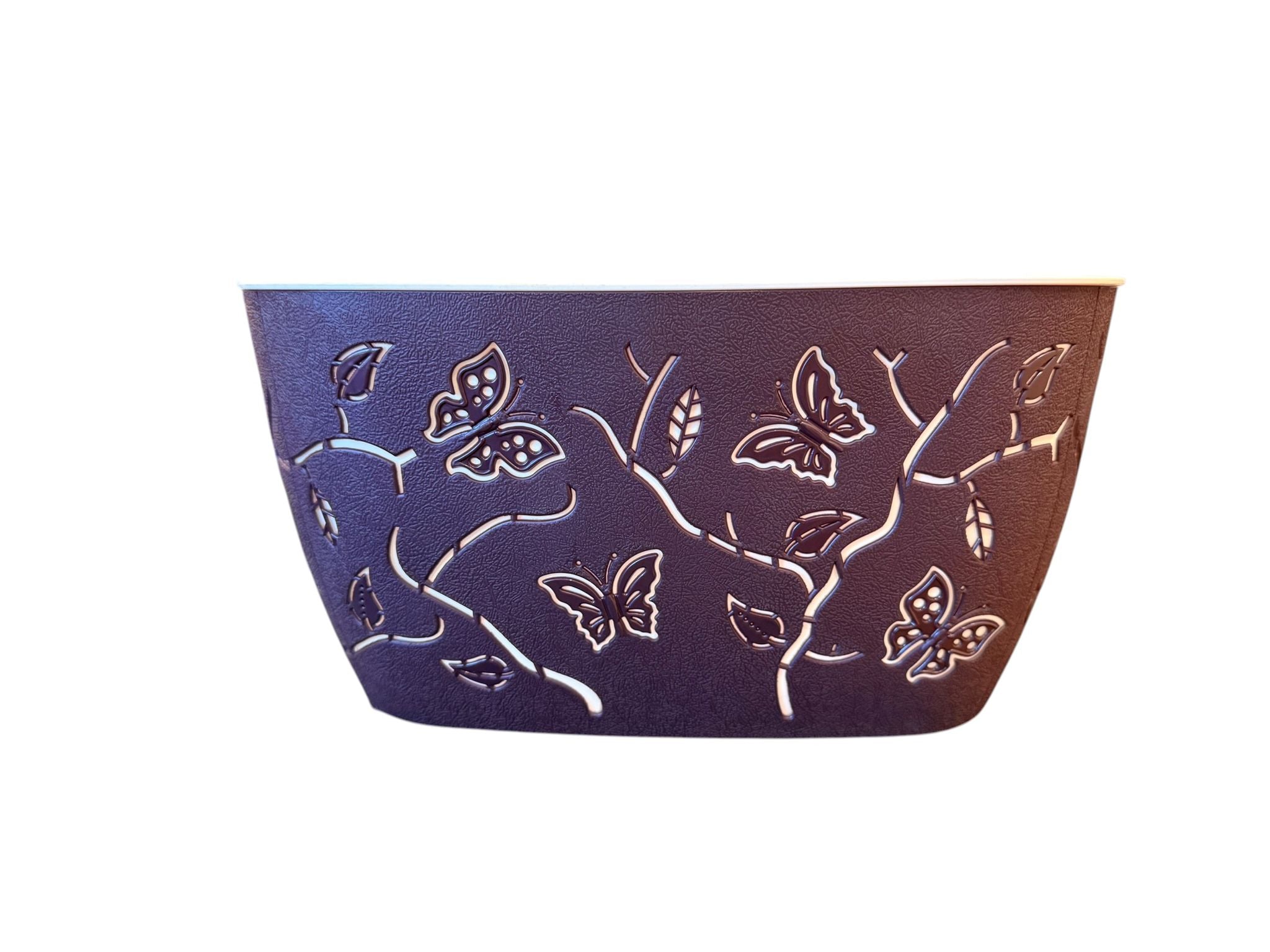 Jardiniera decorativa ovala maro model fluturi 30x16x15 cm