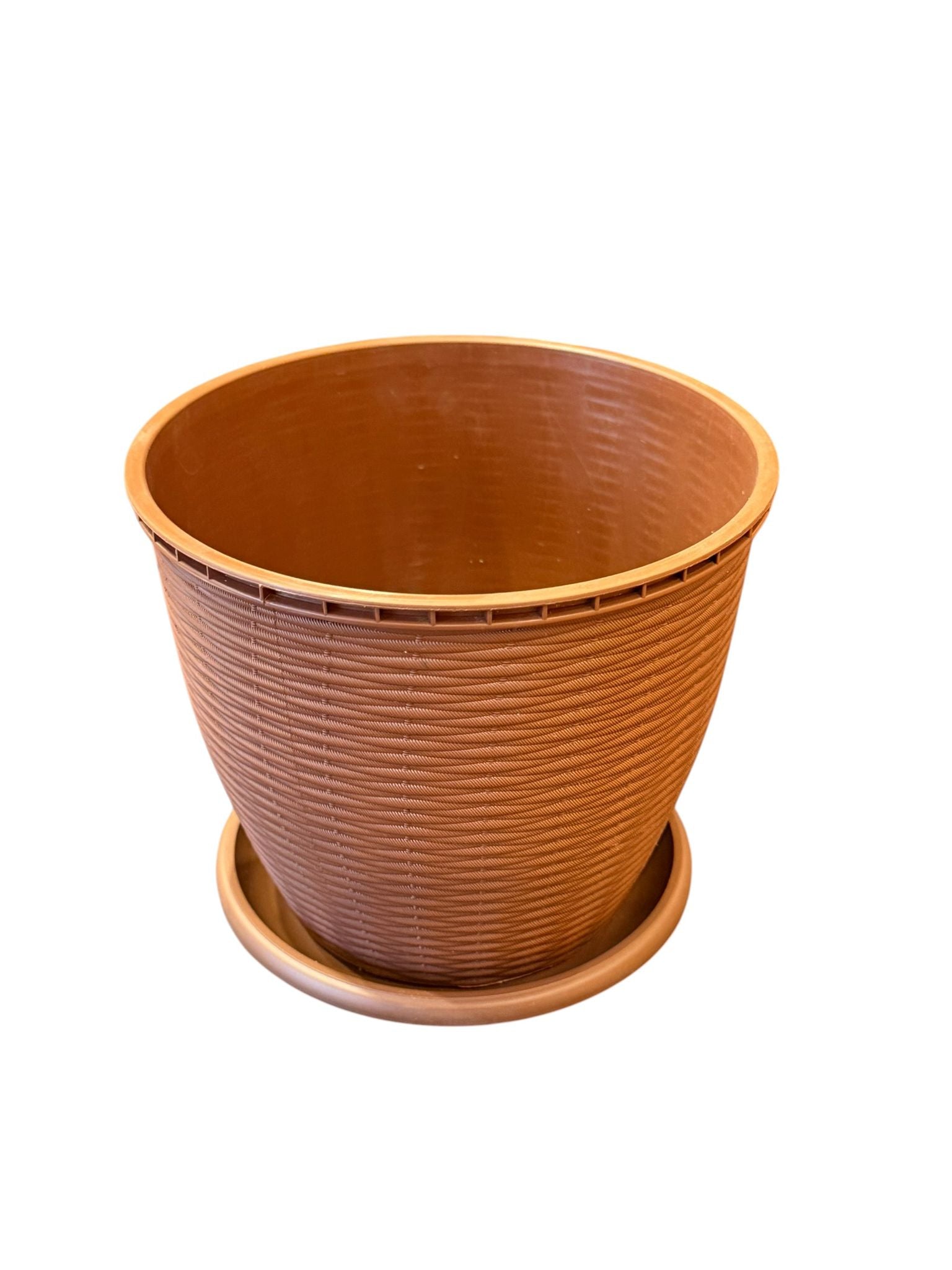 Ghiveci decorativ ratan maro cu farfurie 2.75 litri 17.5 cm