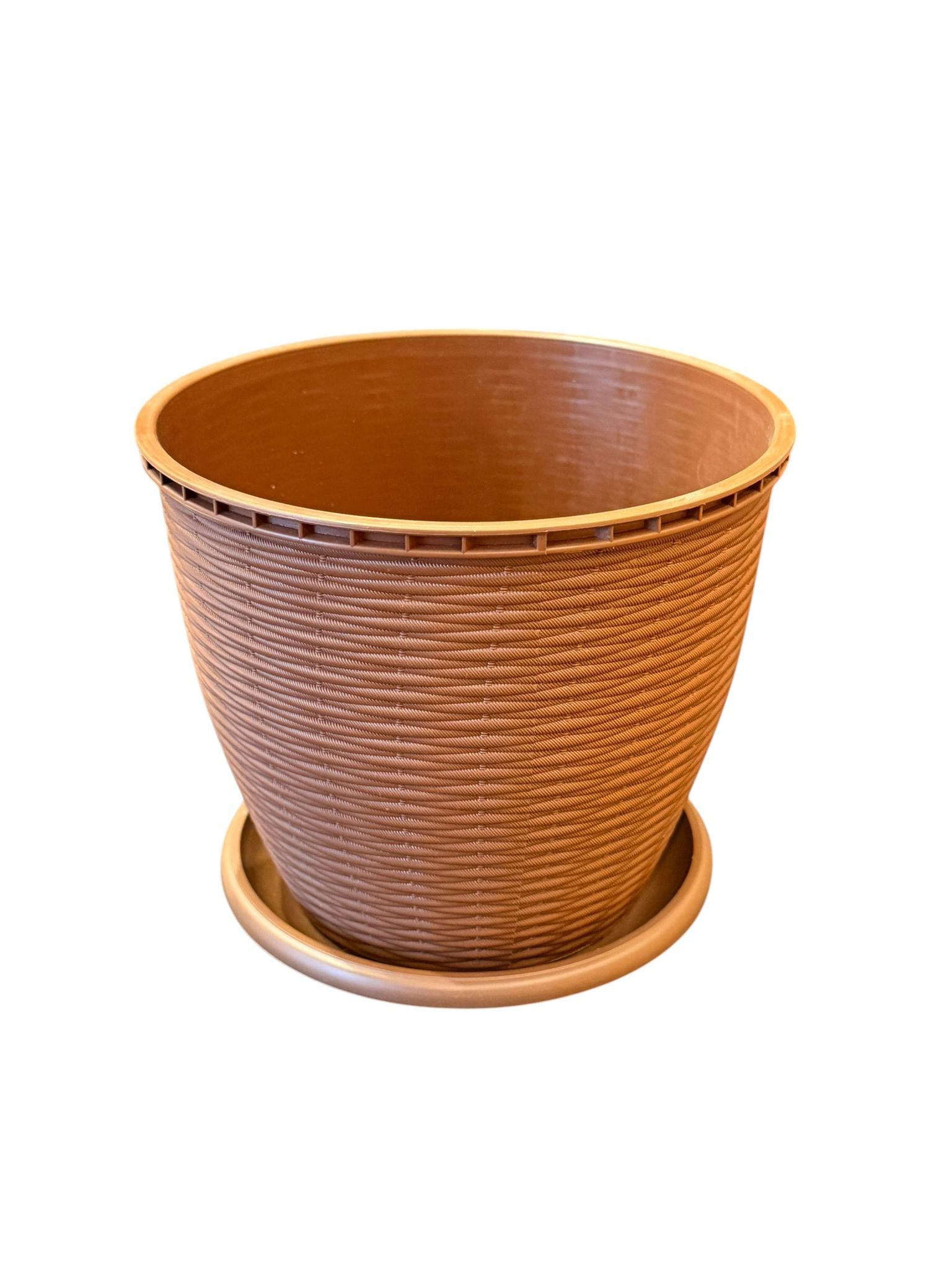 Ghiveci decorativ ratan maro cu farfurie 2.75 litri 17.5 cm