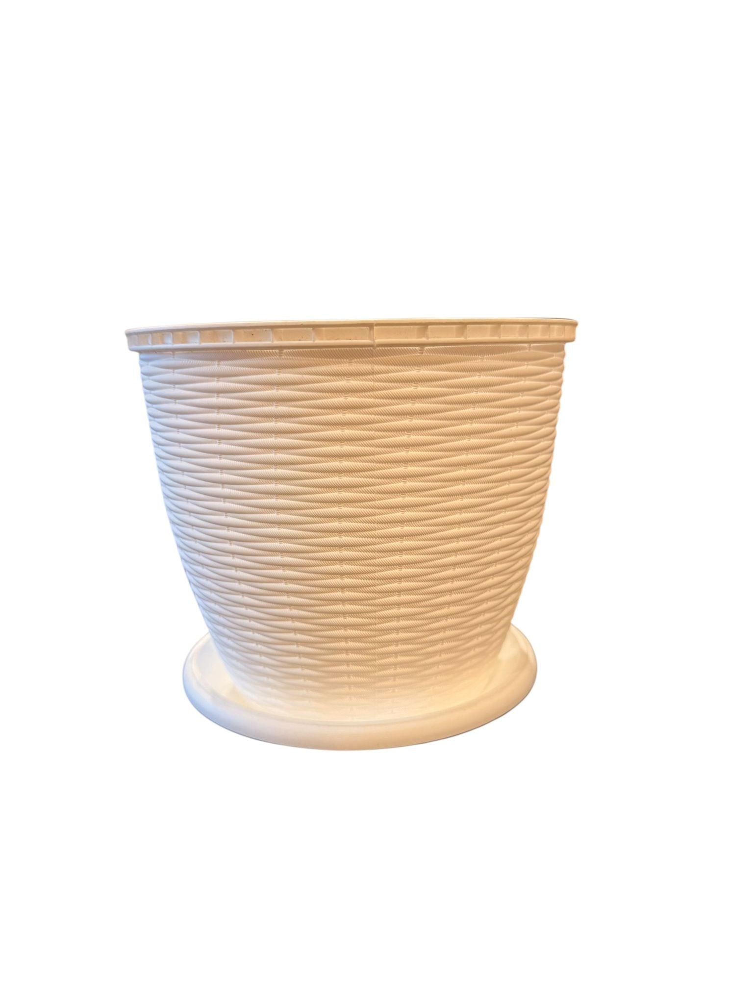 Ghiveci decorativ ratan alb cu farfurie 2.75 litri 17.5 cm