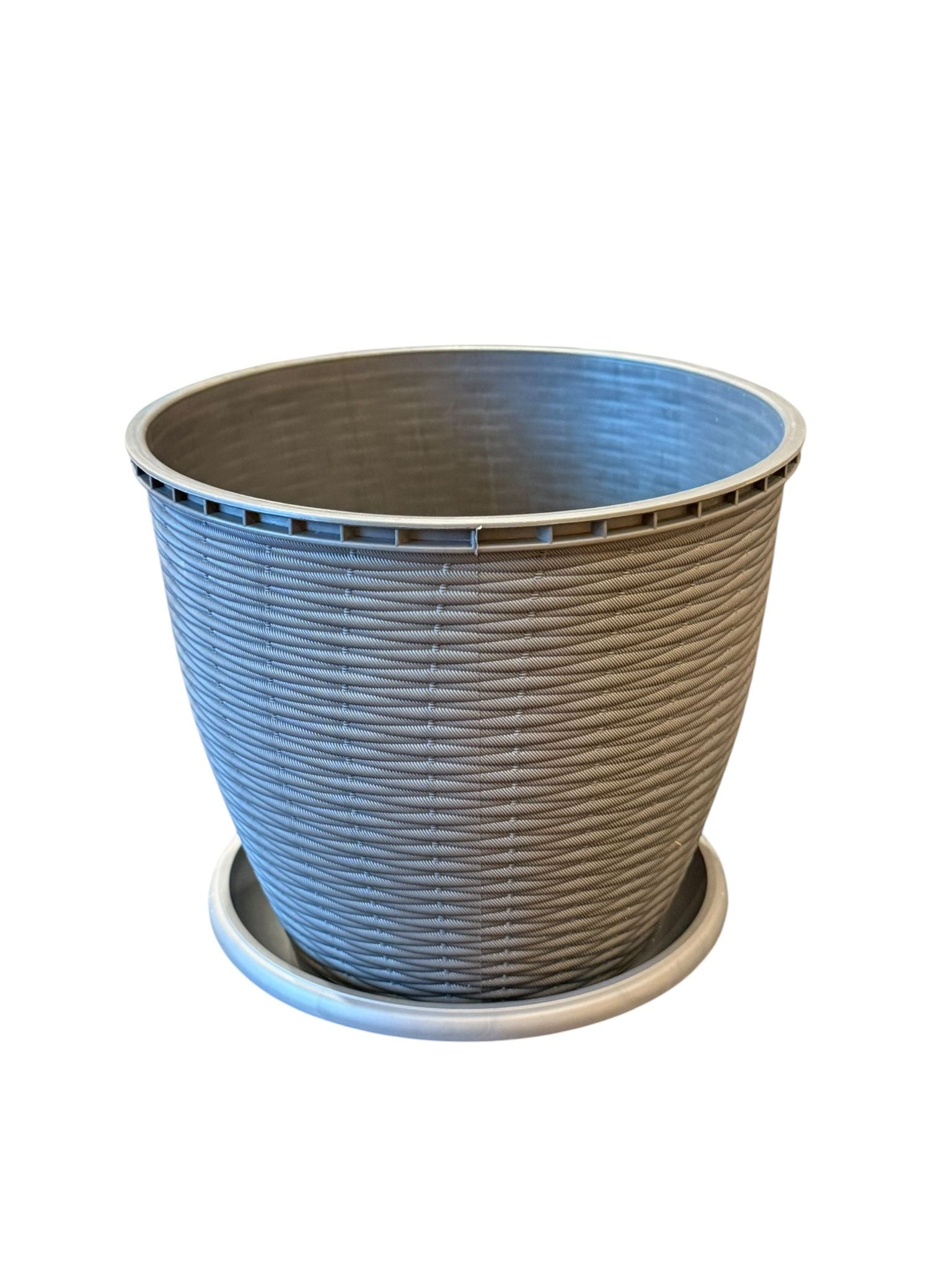 Ghiveci decorativ ratan gri cu farfurie 2.75 litri 17.5 cm