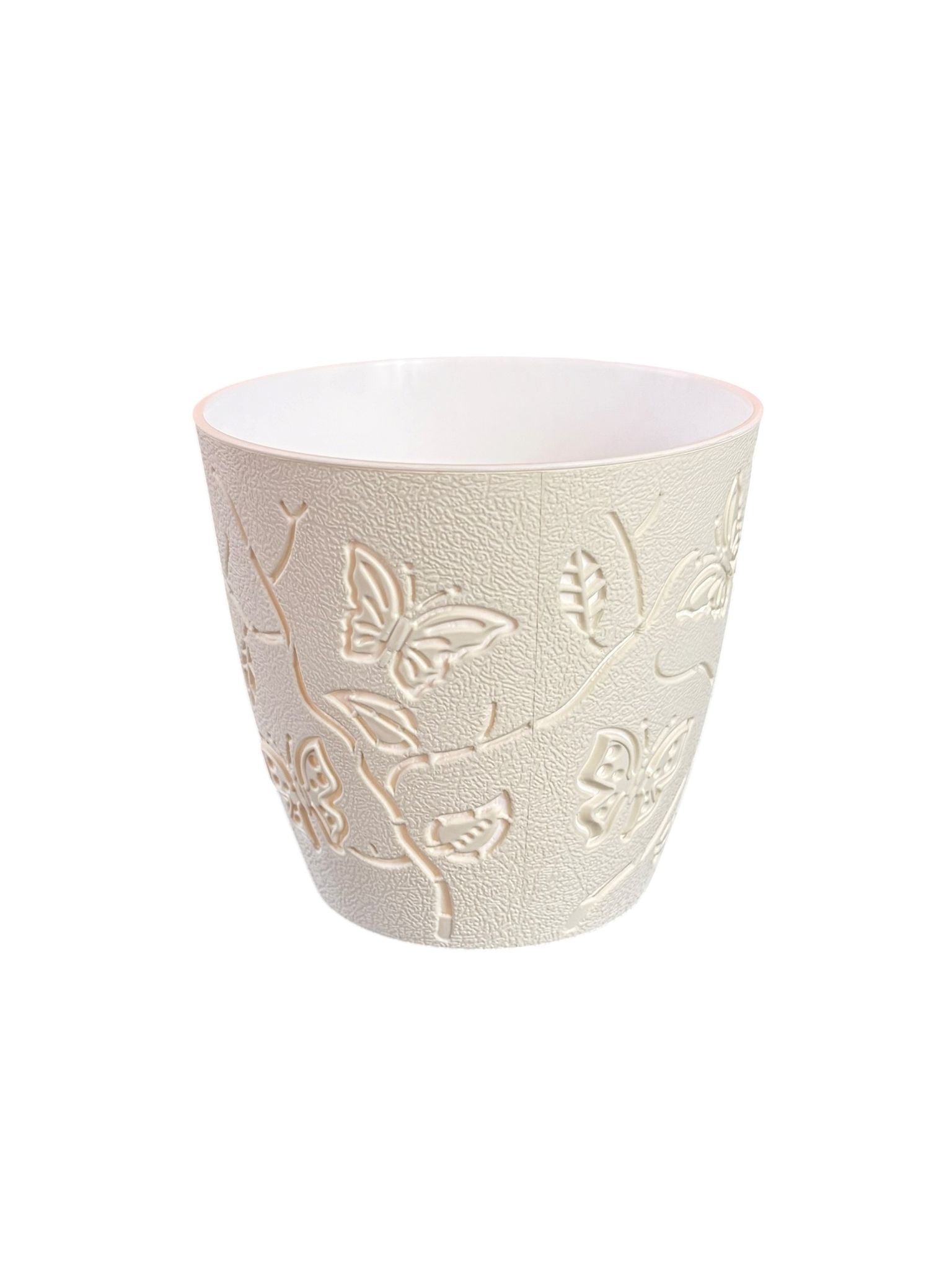 Ghiveci plastic decorativ model fluturi crem 0.7 litri