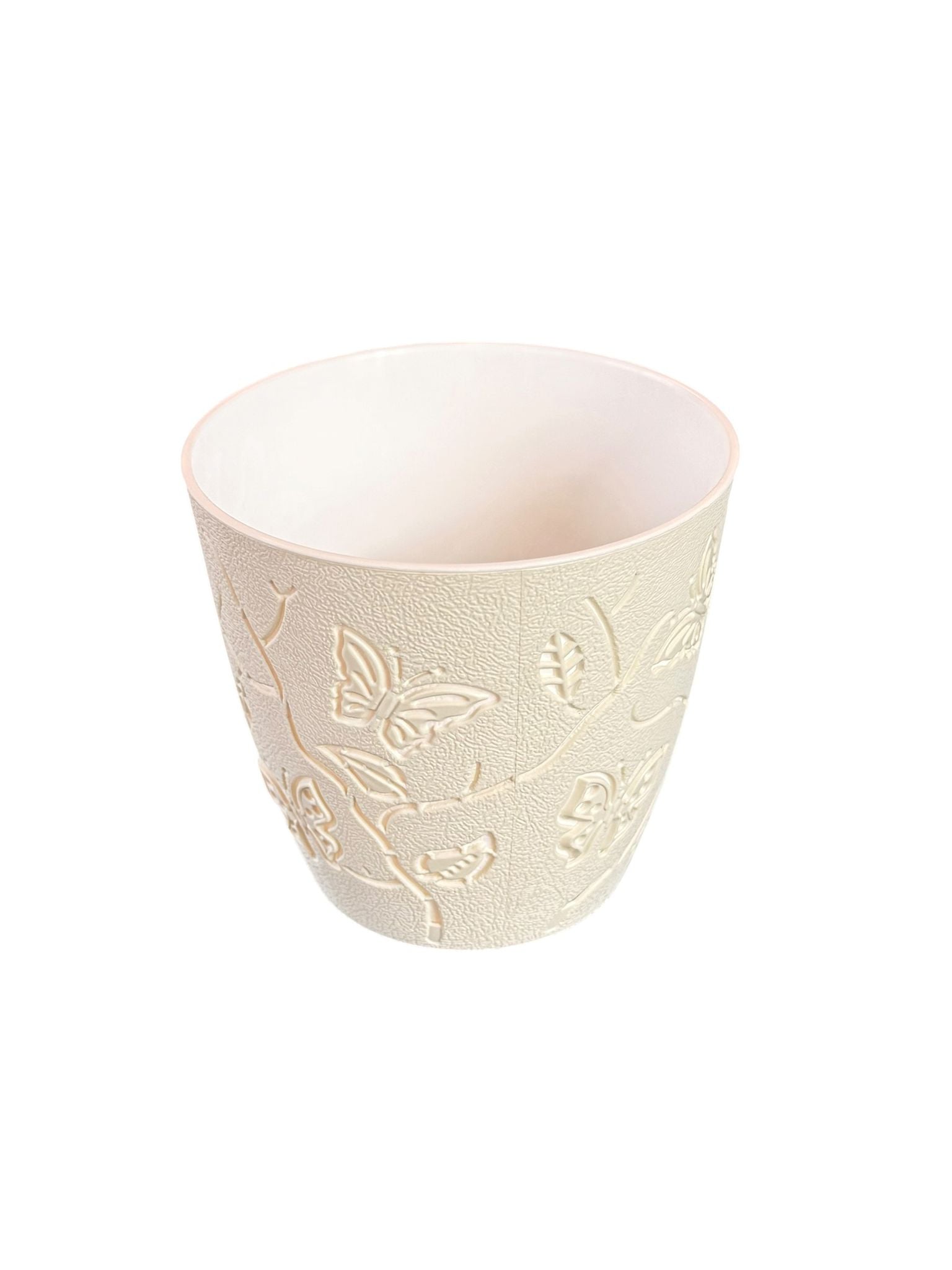 Ghiveci plastic decorativ model fluturi crem 0.7 litri