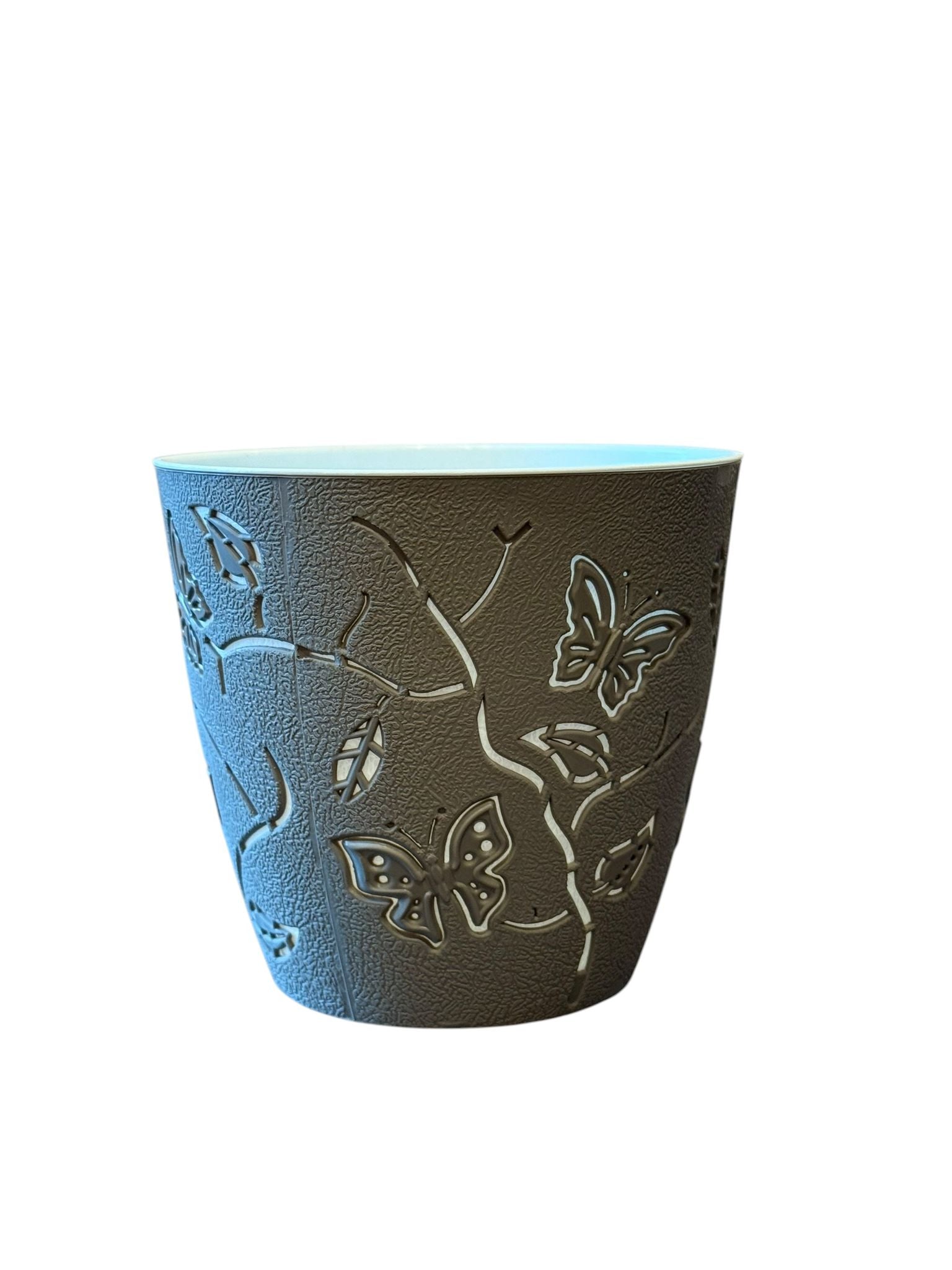 Ghiveci plastic decorativ model fluturi gri 0.7 litri
