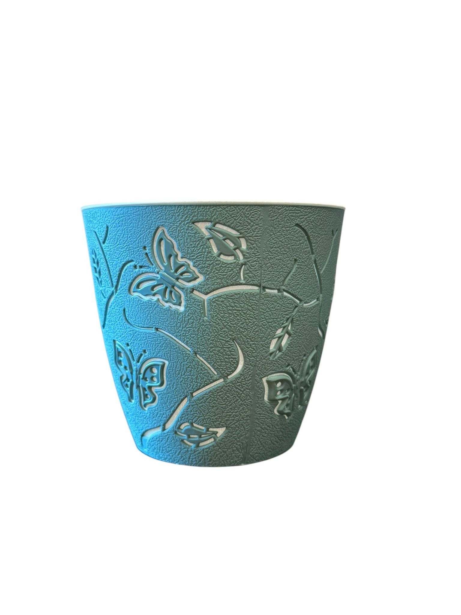 Ghiveci plastic decorativ model fluturi verde salvie 0.7 litri