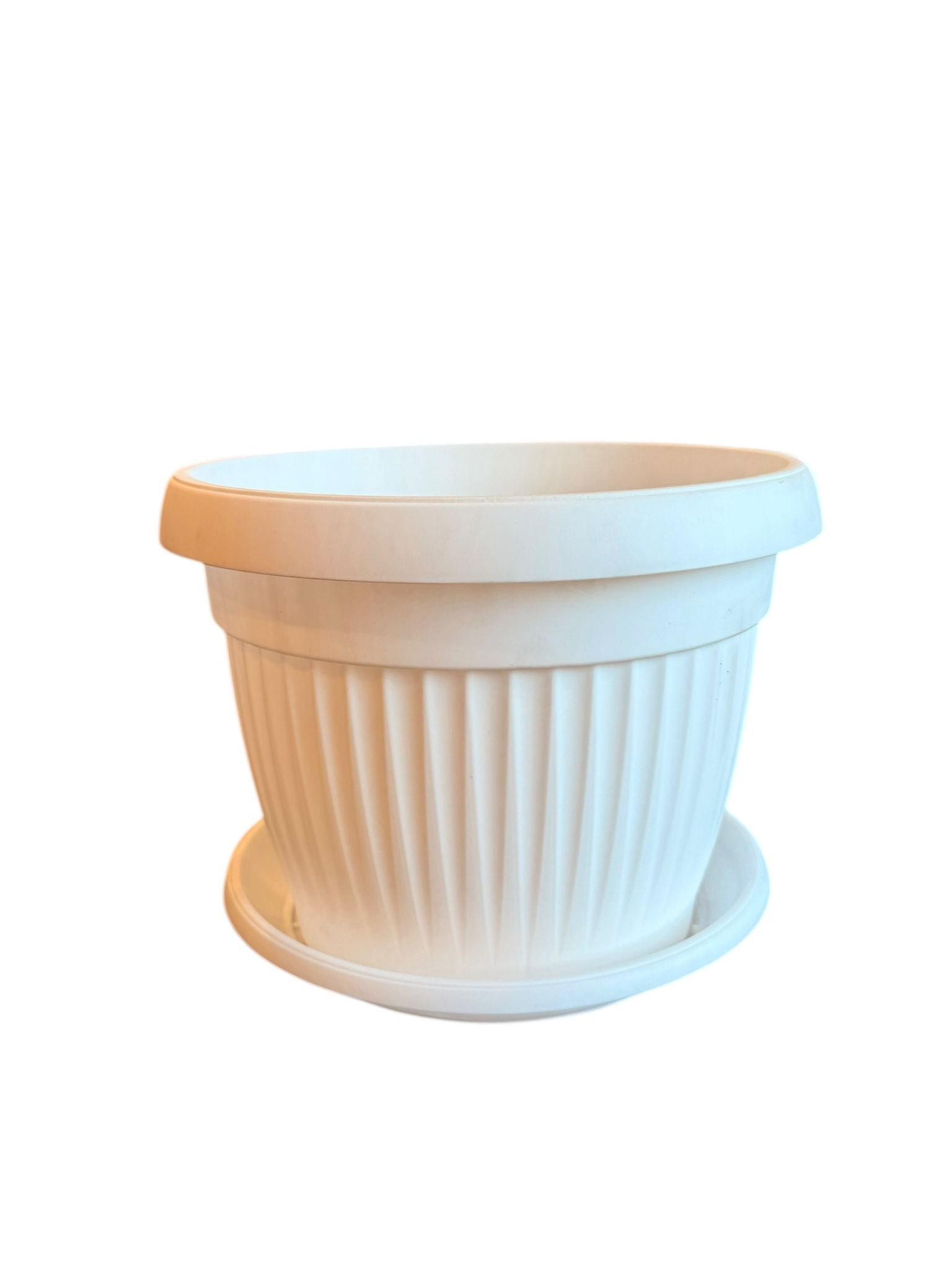 Ghiveci plastic Bella 30 cm cu farfurie alb
