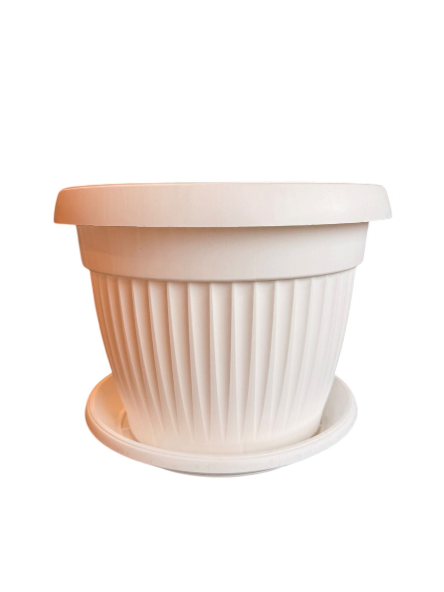 Ghiveci plastic 34 cm cu farfurie alb