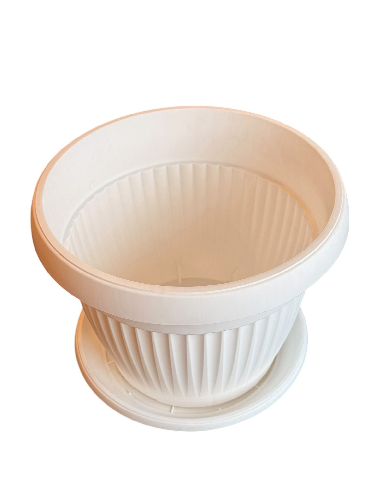 Ghiveci plastic 34 cm cu farfurie alb