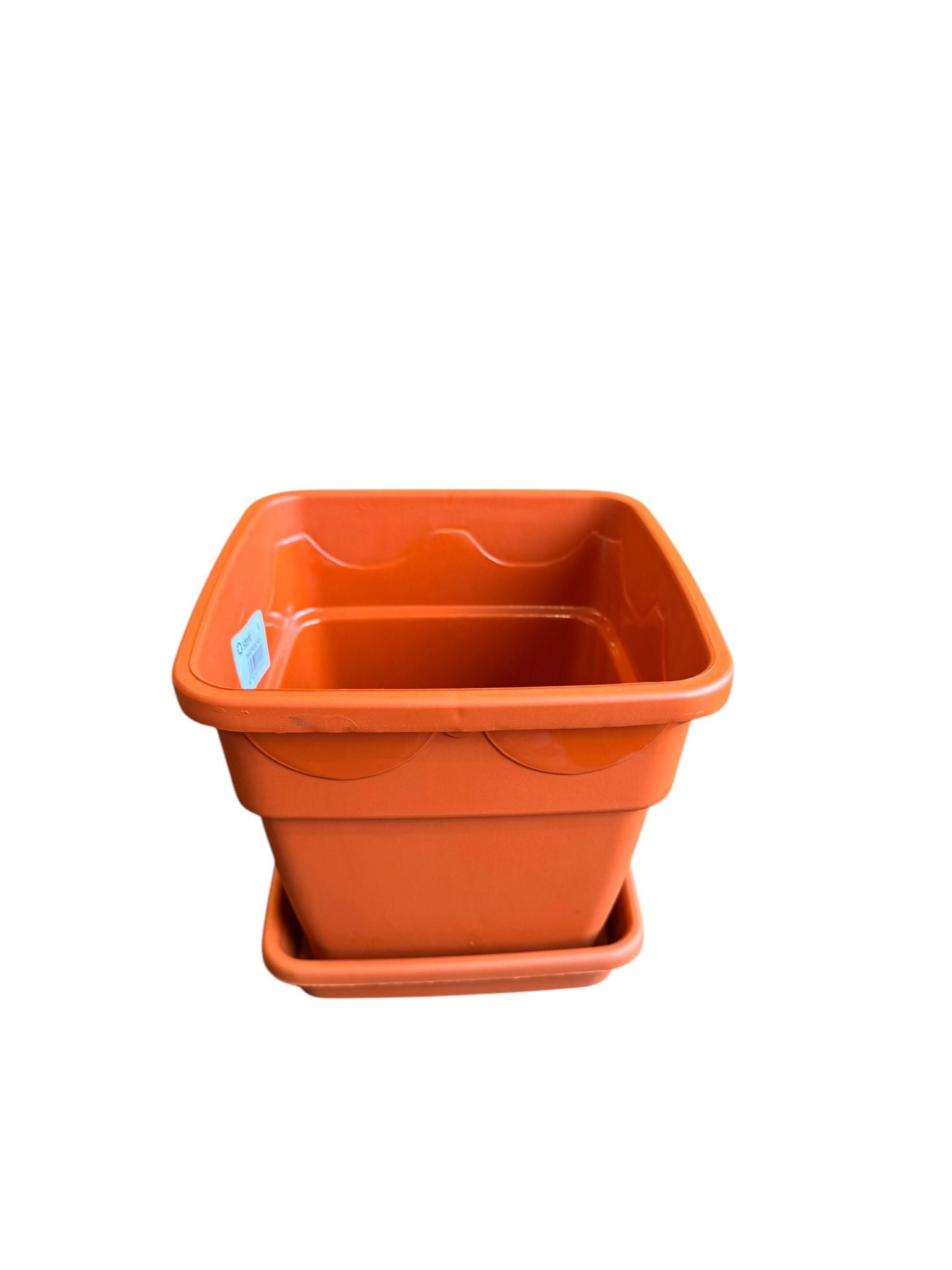 Ghiveci plastic patrat 15 cm cu farfurie teracota