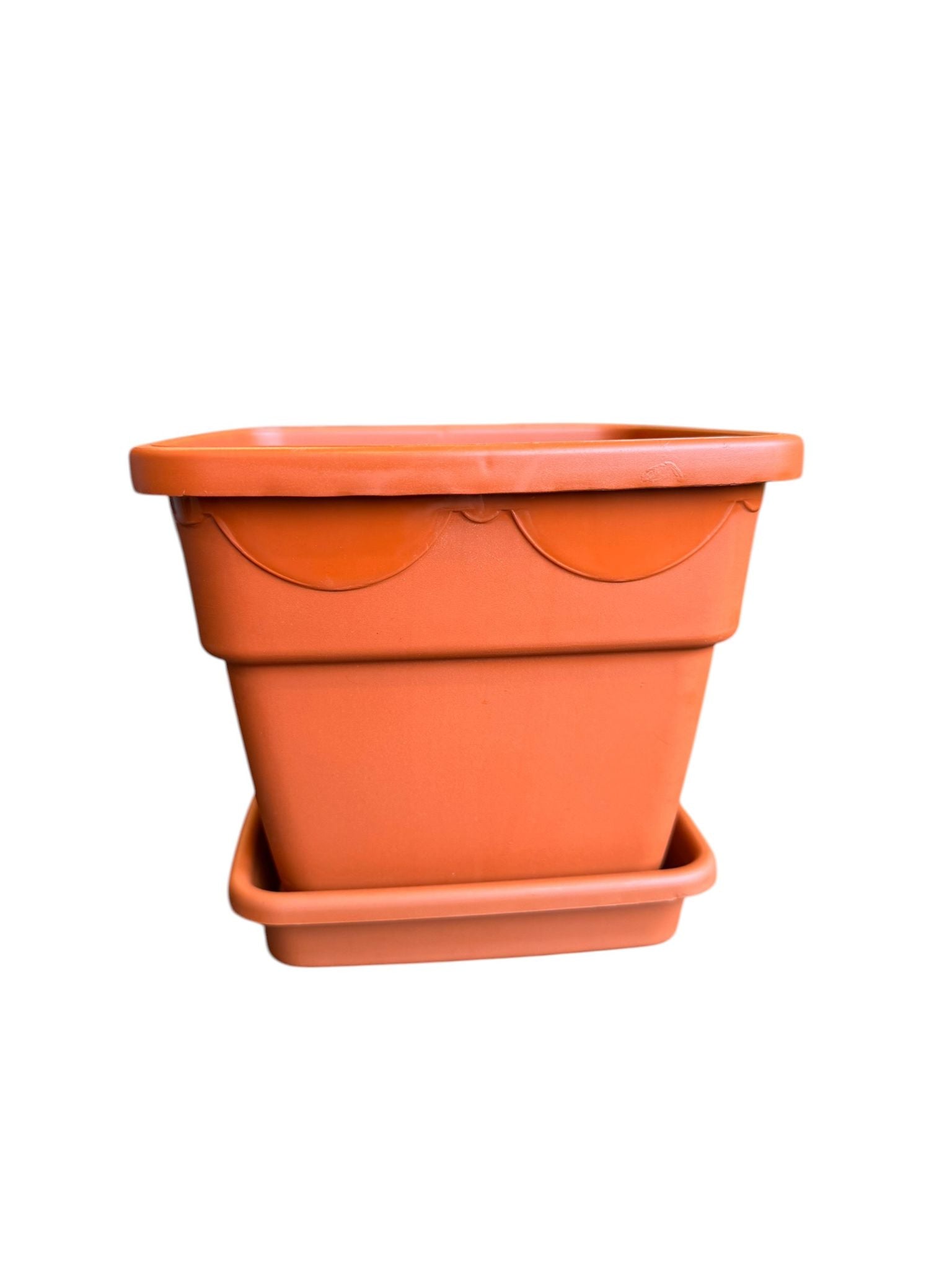 Ghiveci plastic patrat 15 cm cu farfurie teracota