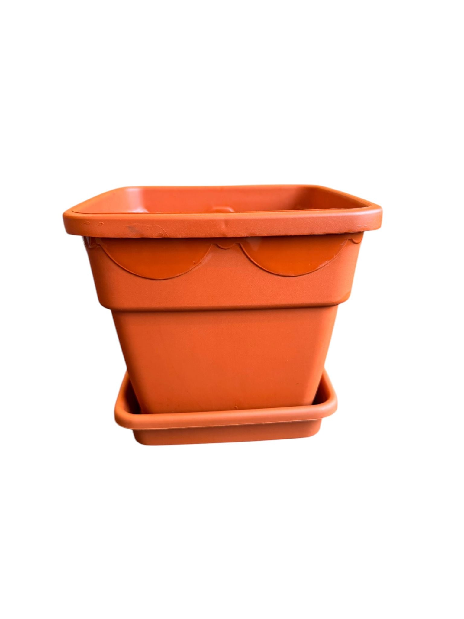 Ghiveci plastic patrat 15 cm cu farfurie teracota