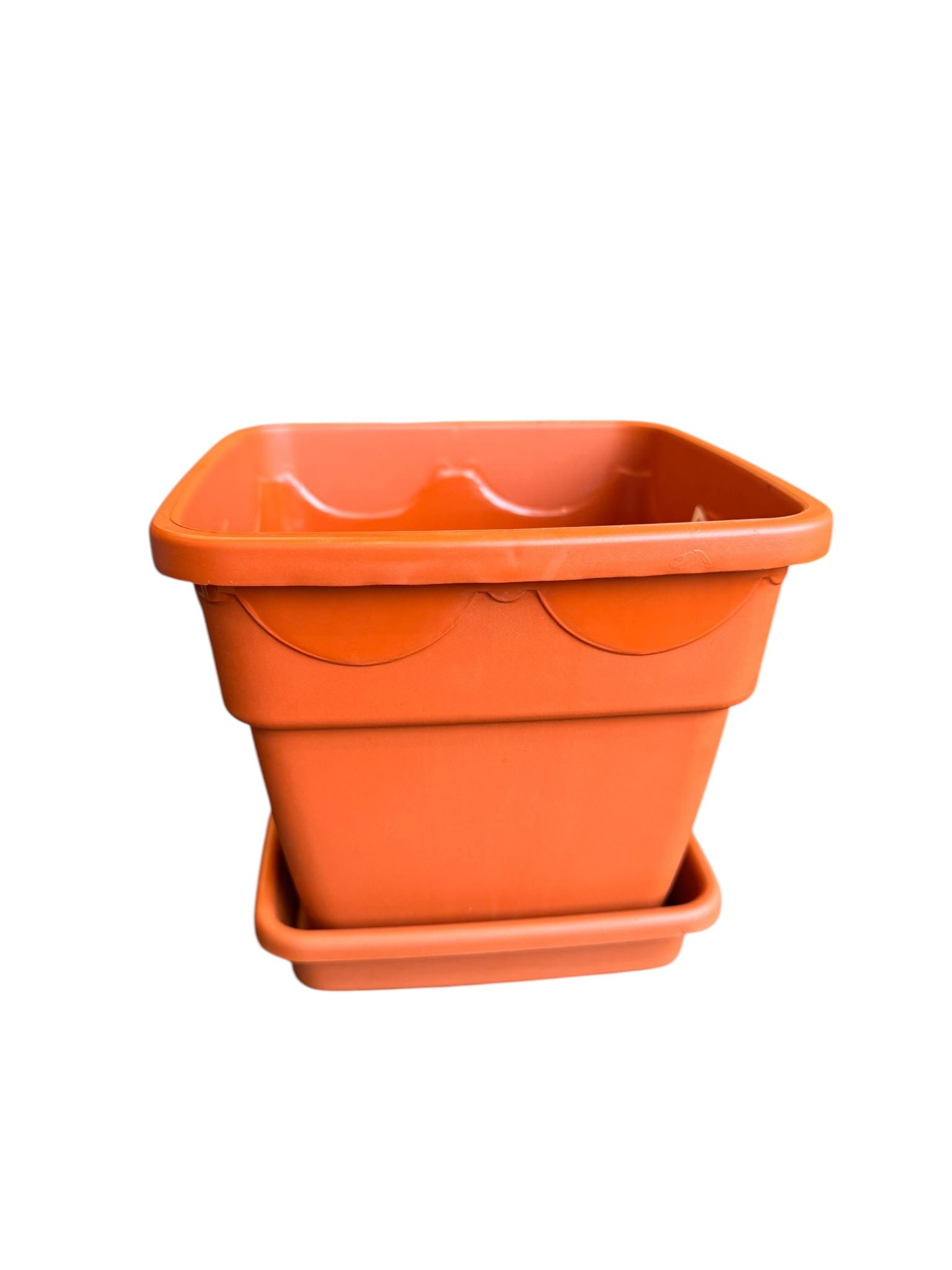 Ghiveci plastic patrat 15 cm cu farfurie teracota