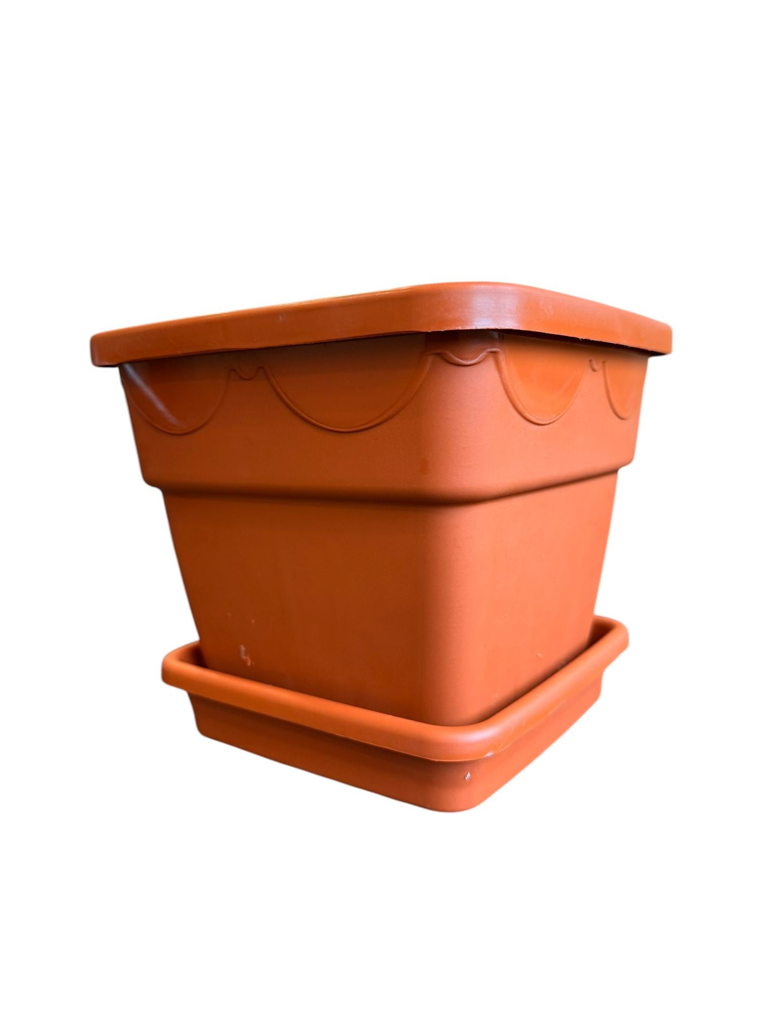 Ghiveci plastic patrat 18 cm cu farfurie teracota