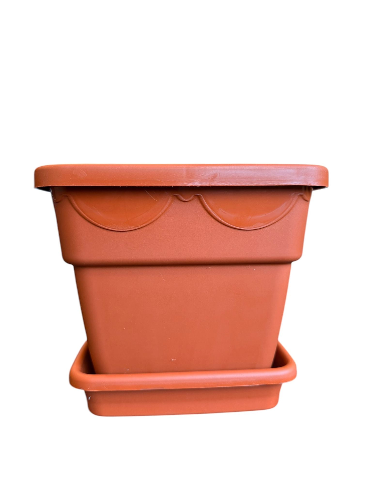 Ghiveci plastic patrat 18 cm cu farfurie teracota