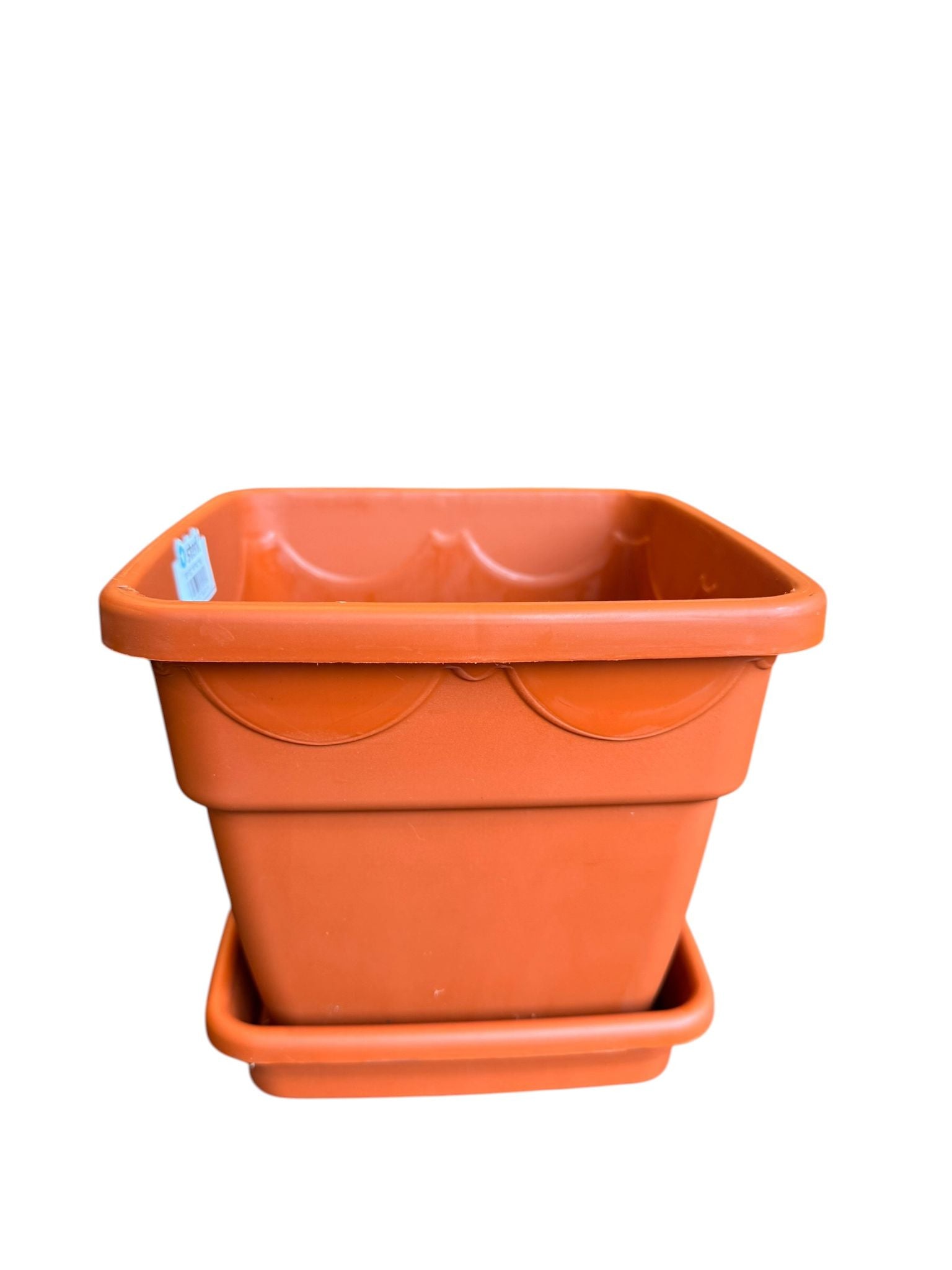 Ghiveci plastic patrat 18 cm cu farfurie teracota