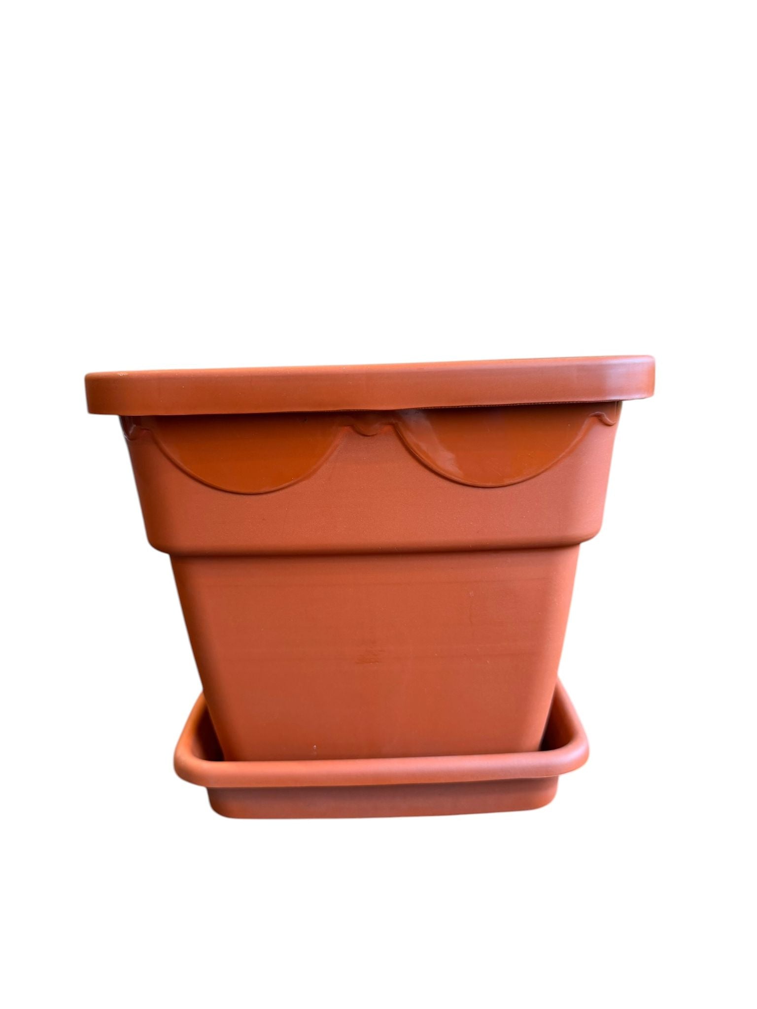 Ghiveci plastic patrat 20 cm cu farfurie teracota