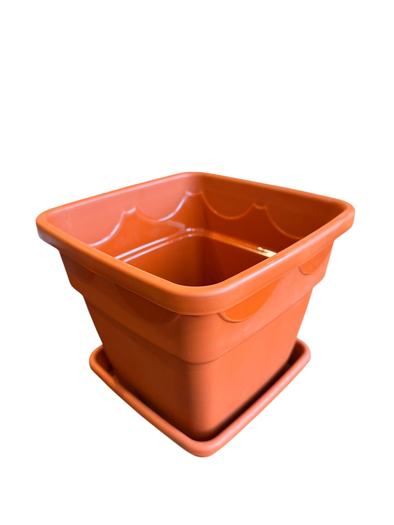 Ghiveci plastic patrat 20 cm cu farfurie teracota