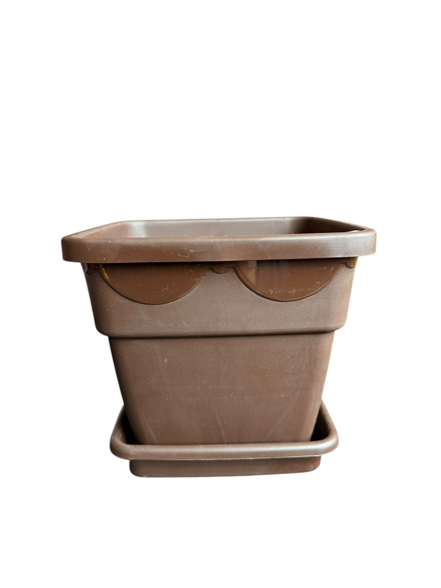 Ghiveci plastic patrat 20 cm cu farfurie maro inchis