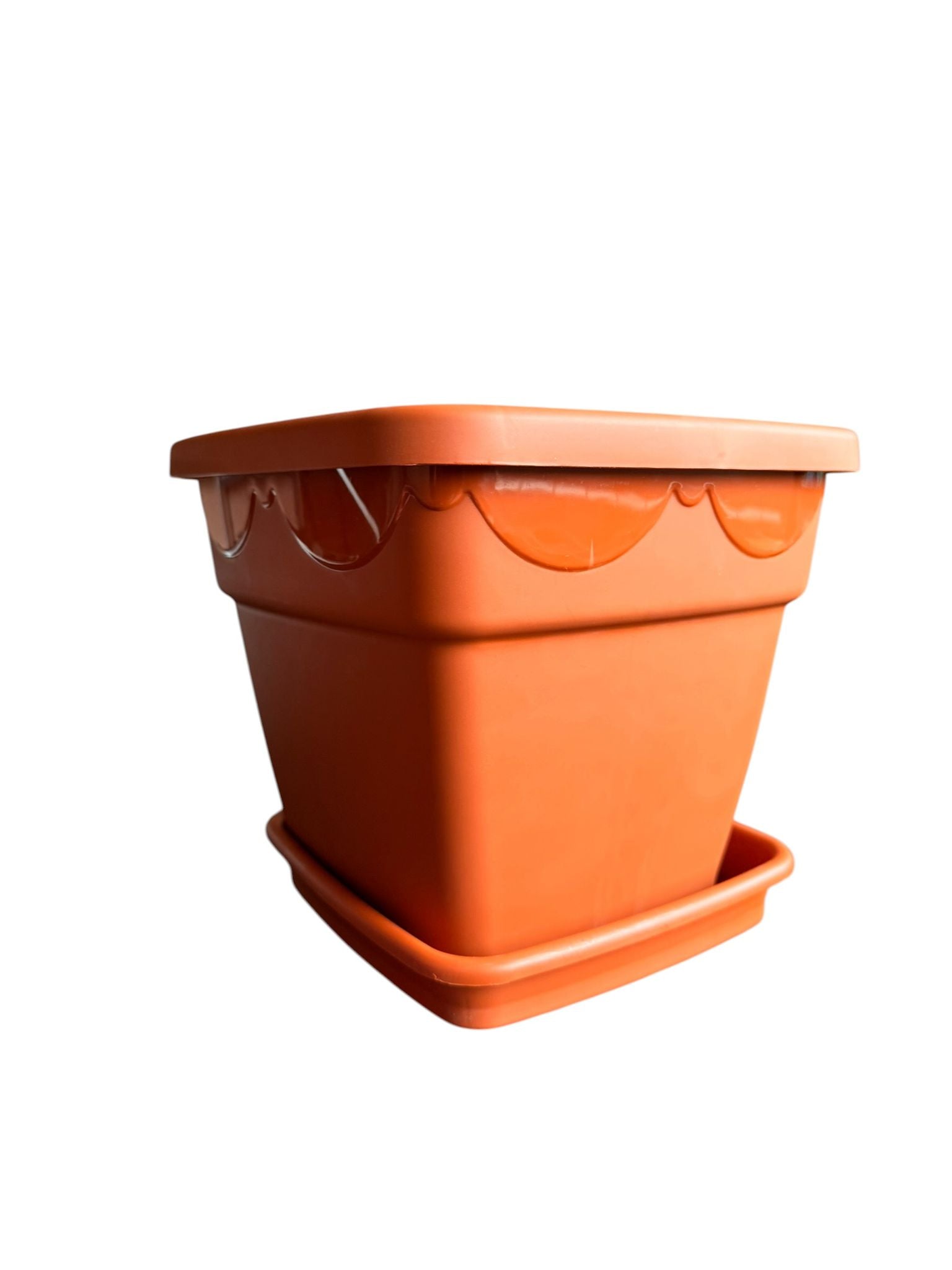Ghiveci plastic patrat 25 cm cu farfurie teracota