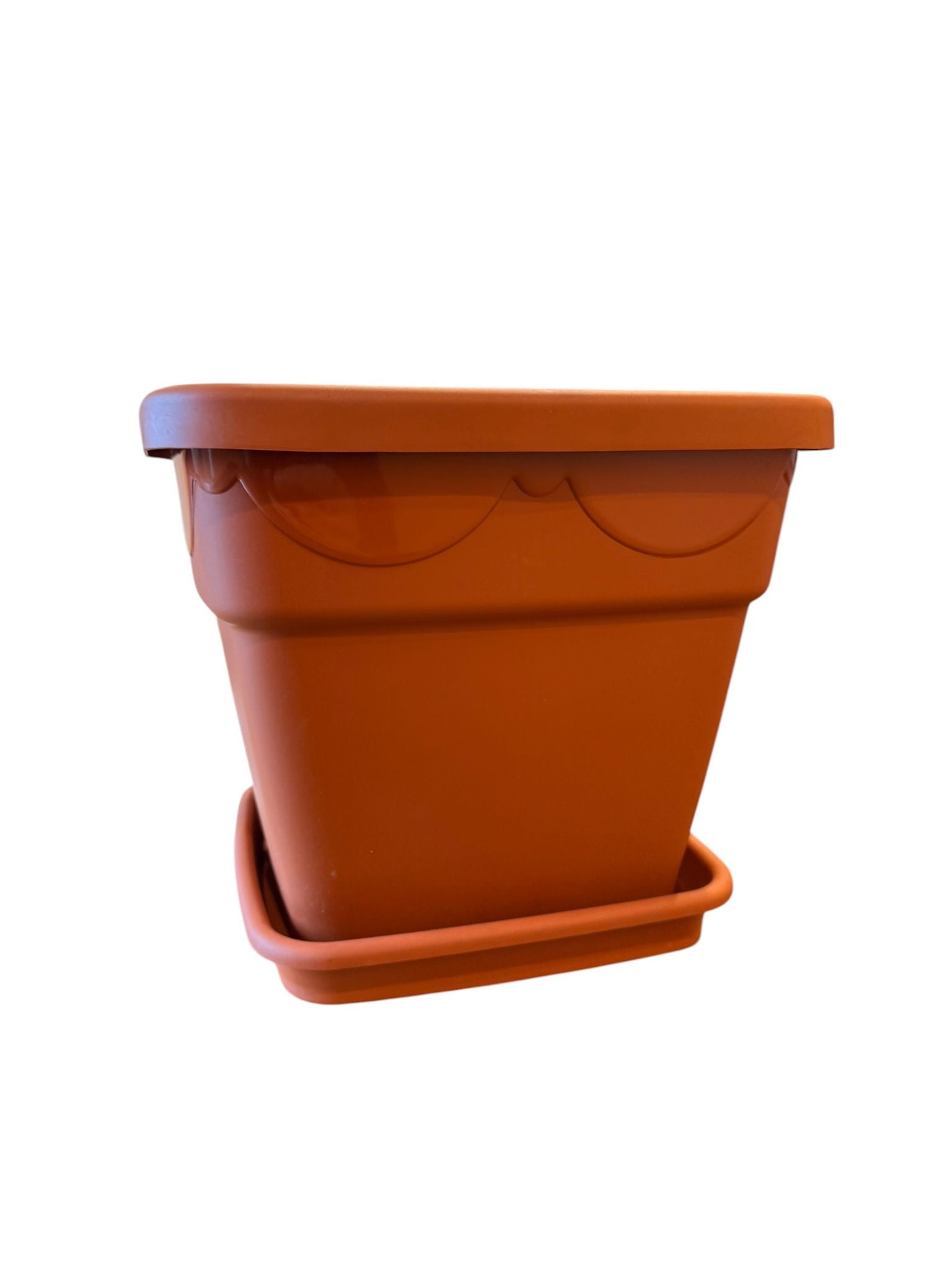 Ghiveci plastic patrat 28 cm cu farfurie teracota