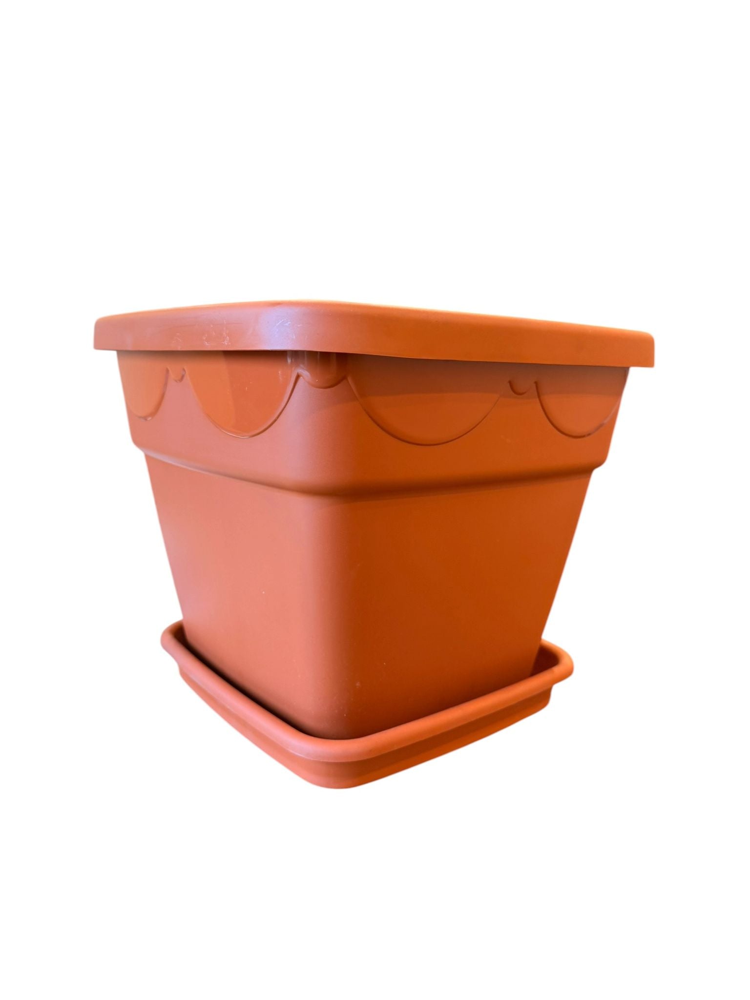 Ghiveci plastic patrat 28 cm cu farfurie teracota